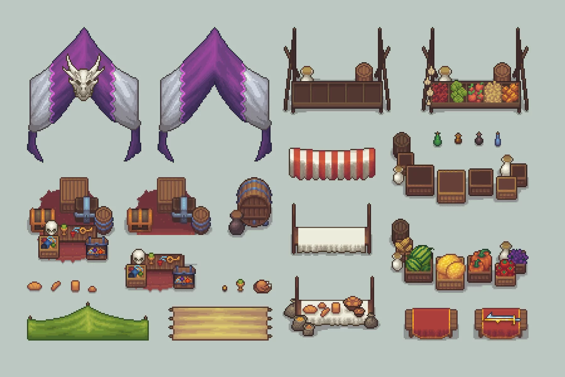 Pixel Art Market Square RPG Shop and NPC Assets Pack