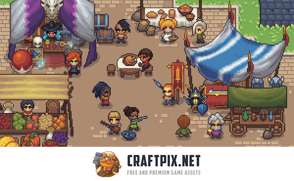 Pixel Art Market Square RPG Shop and NPC Assets Pack