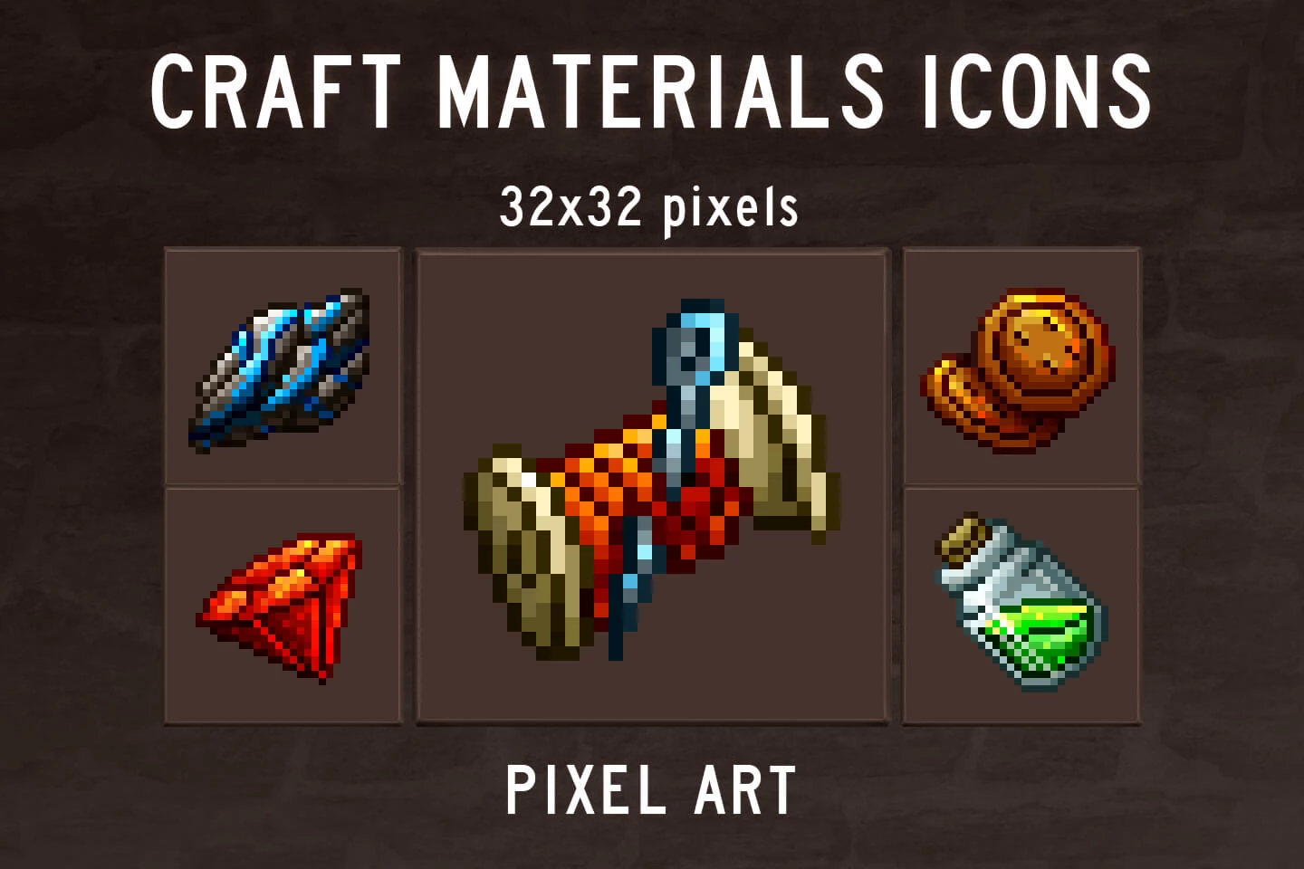 RPG Crafting Material Icons Pixel Art