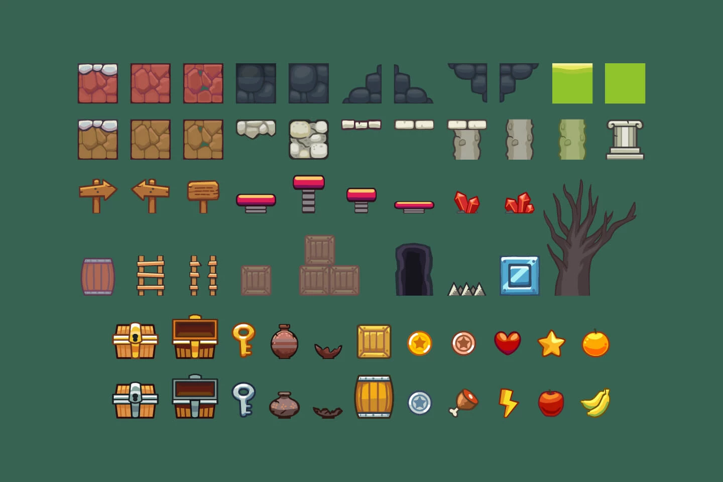 Volcano Area Platformer Game Tileset