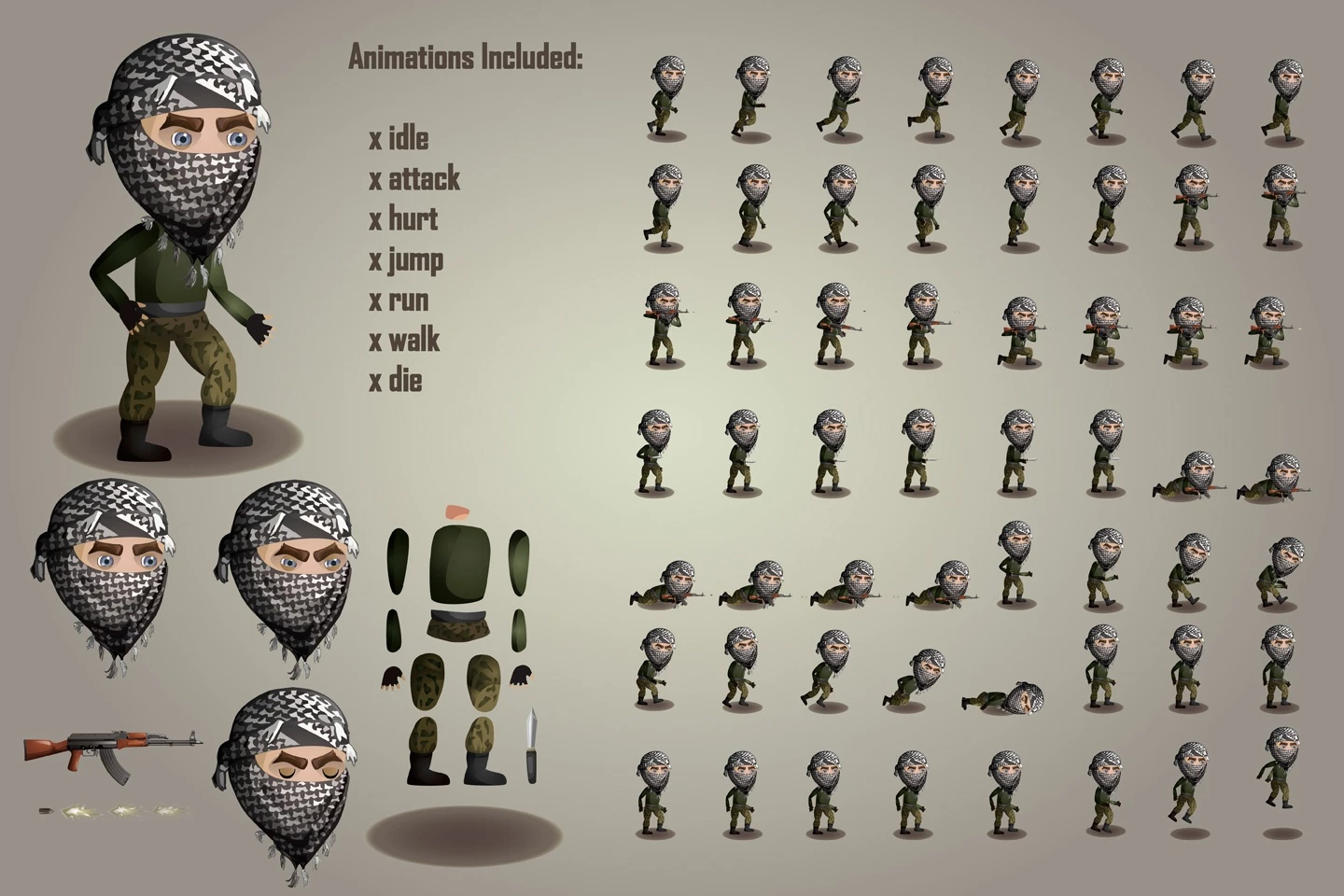 2D Game Terrorists Character Sprites Sheets