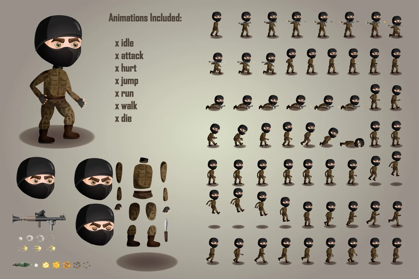 2D Game Terrorists Character Sprites Sheets