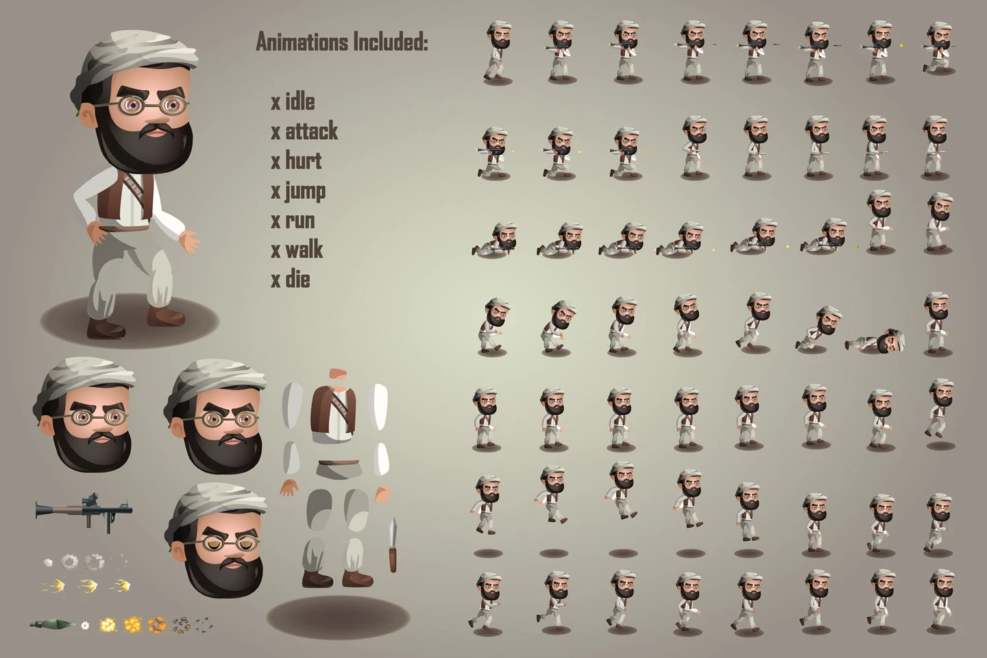 2D Game Terrorists Character Sprites Sheets