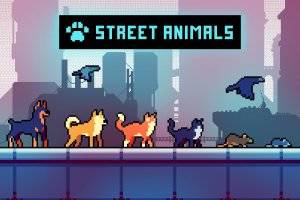 街头动物像素艺术素材包：2狗2猫2鼠2鸟动画精灵表