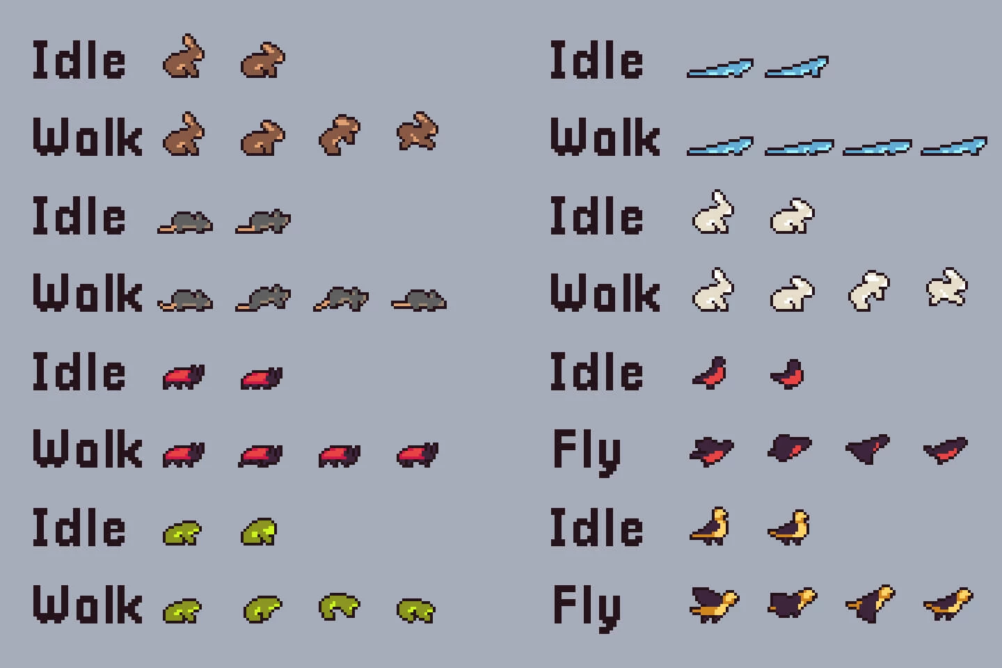 Animal Sprite Sheets Pixel Art Pack