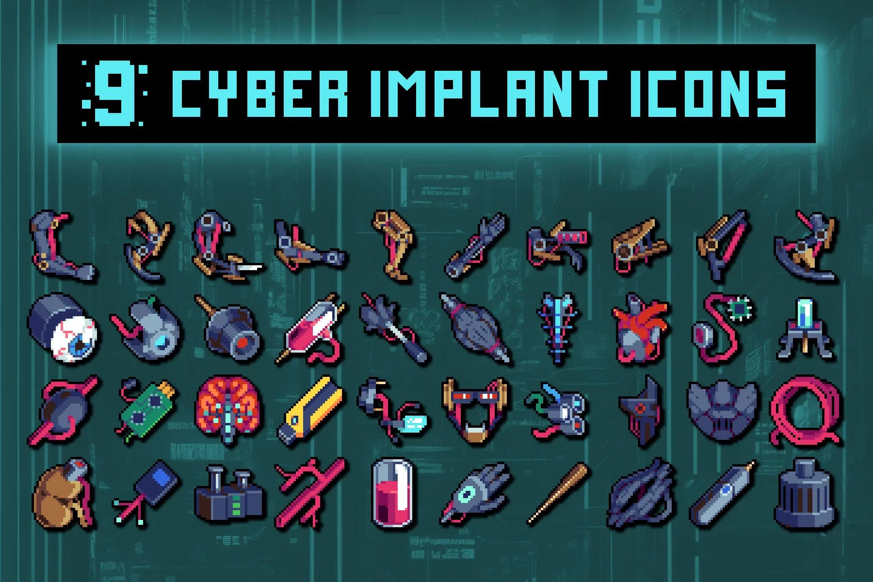 Cyber Implant 32×32 Icons Pixel Art