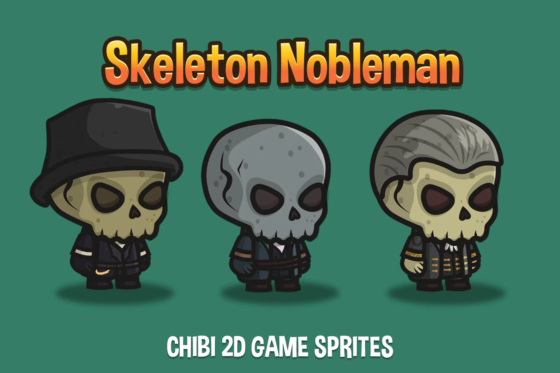 Chibi Skeleton Nobleman Character Sprites
