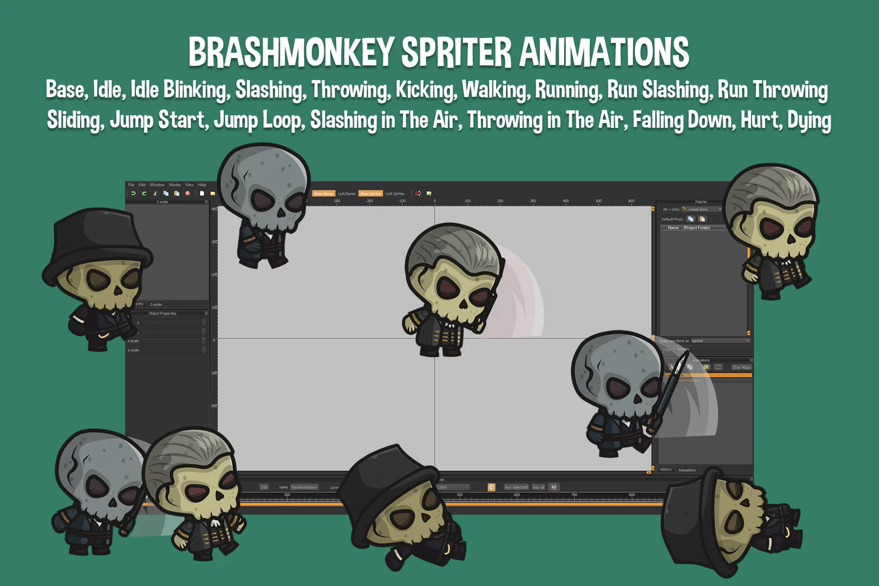 Chibi Skeleton Nobleman Character Sprites