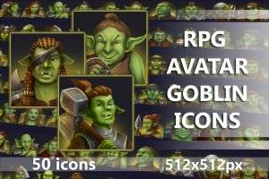 50枚RPG哥布林头像图标素材，512×512高清2D图形