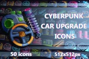 赛博朋克汽车升级游戏512×512图标集