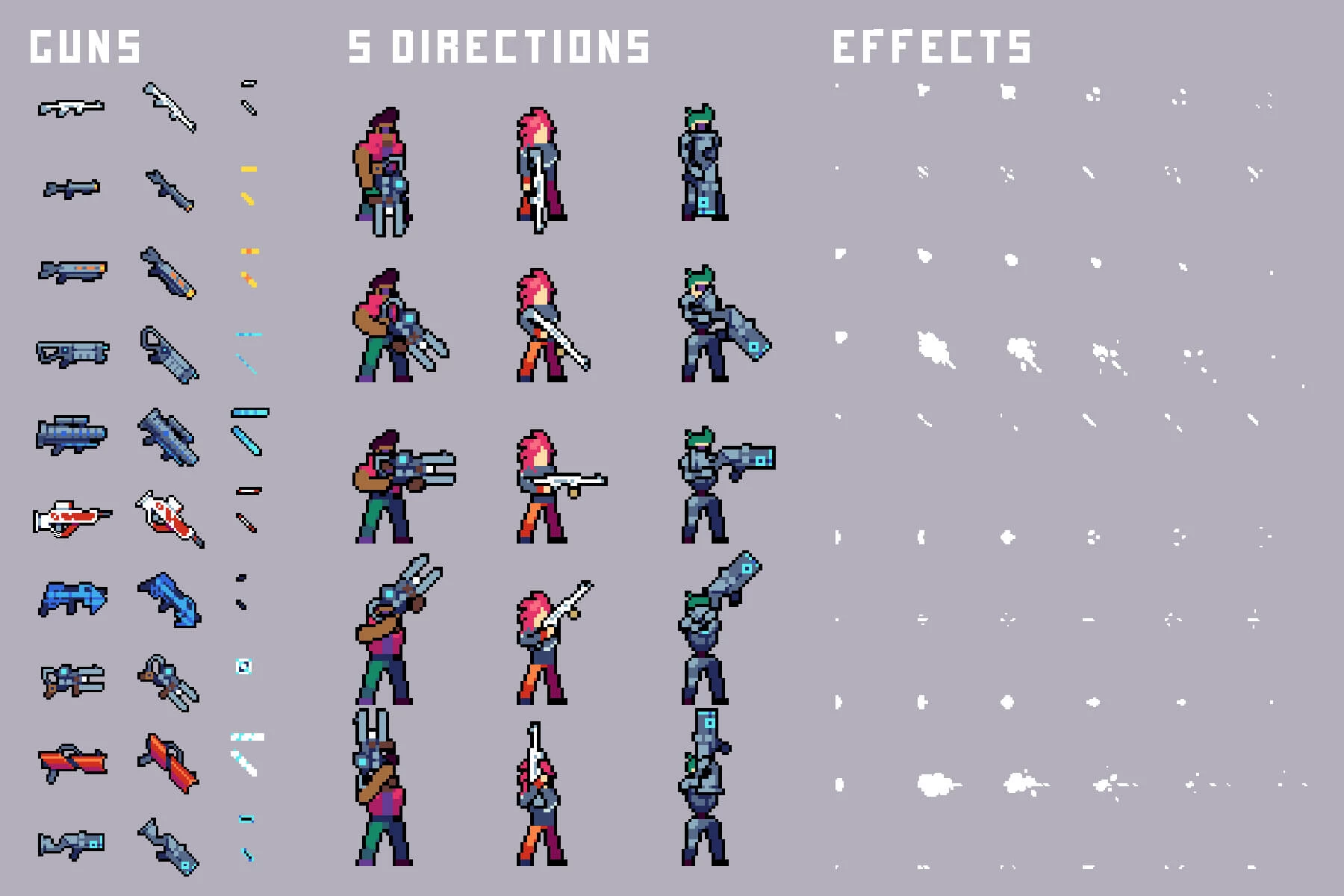 Guns Pack 2 for Main Characters Pixel Art