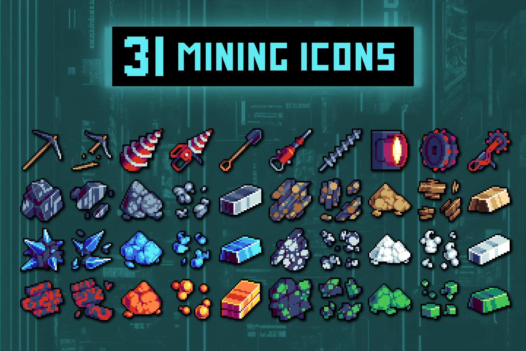 Mining Pixel 32×32 Icons