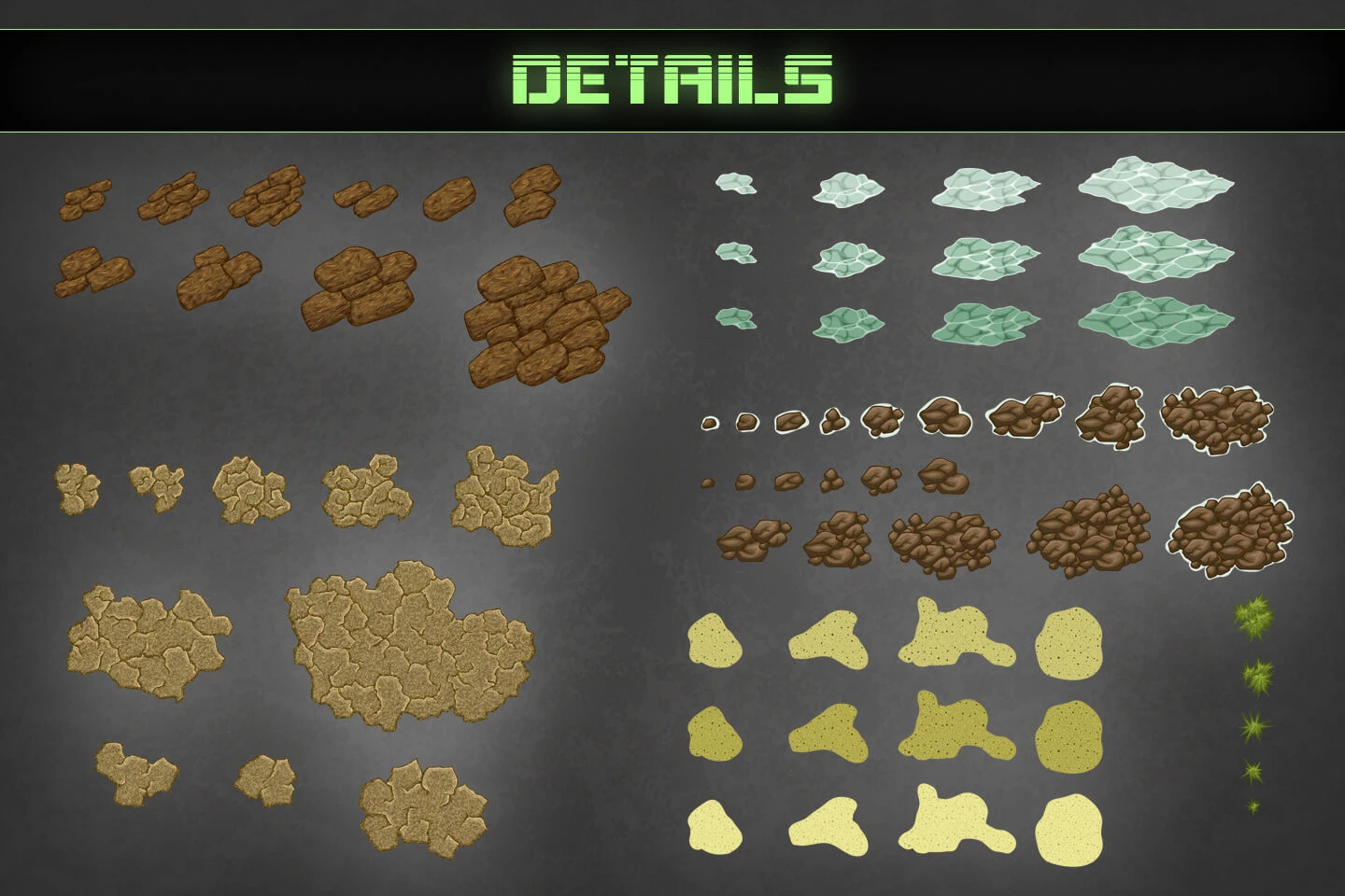 TDS Desert Tileset: sand, stones, plants, water, destroyed cars