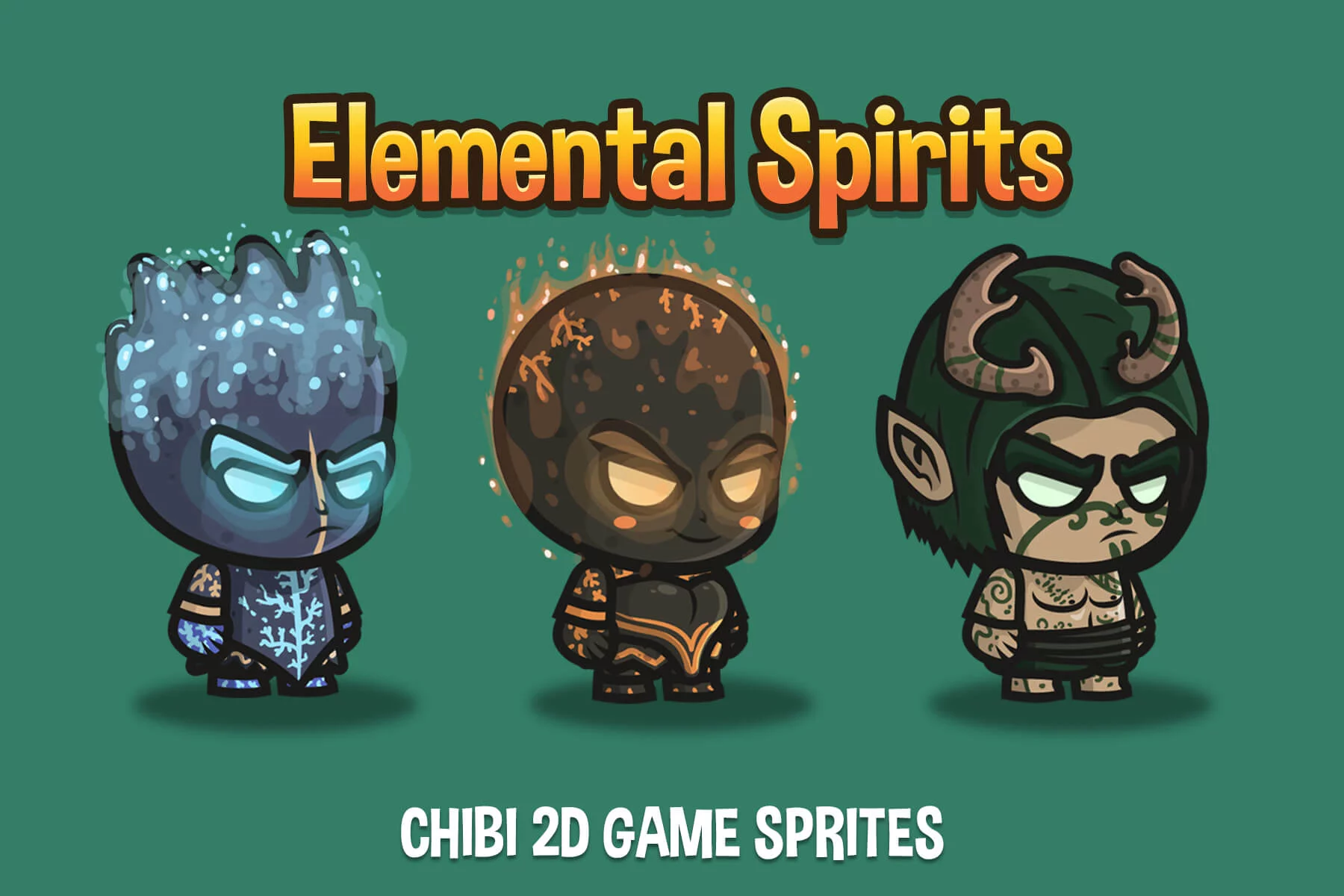 Elemental Spirits Chibi Character Sprite Pack