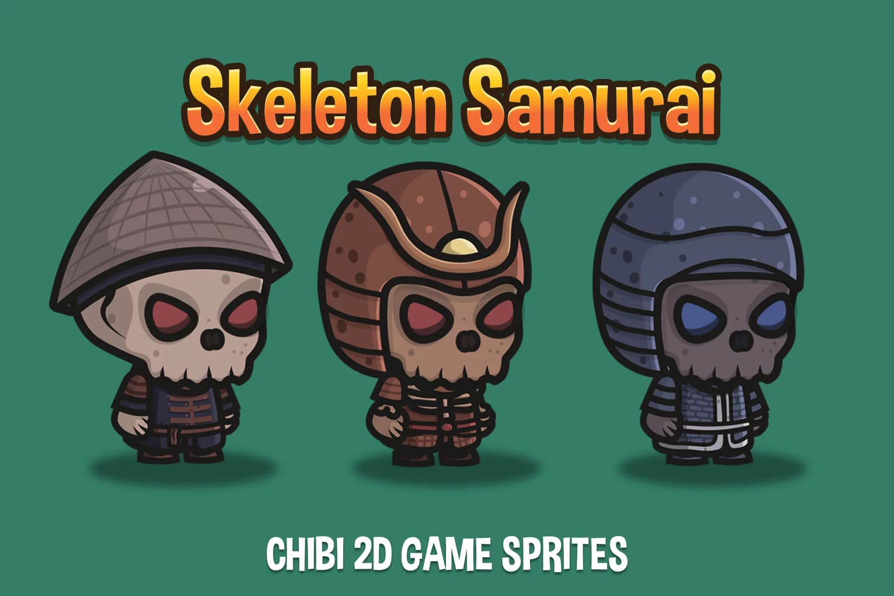 Chibi Skeleton Samurai Character Sprites