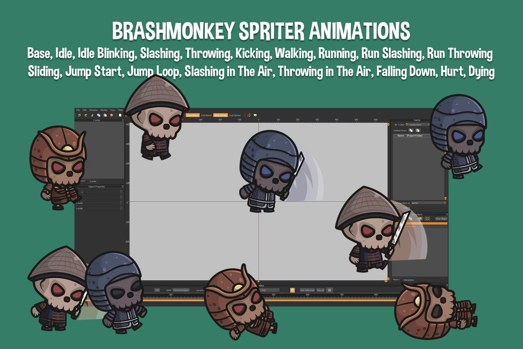 Chibi Skeleton Samurai Character Sprites