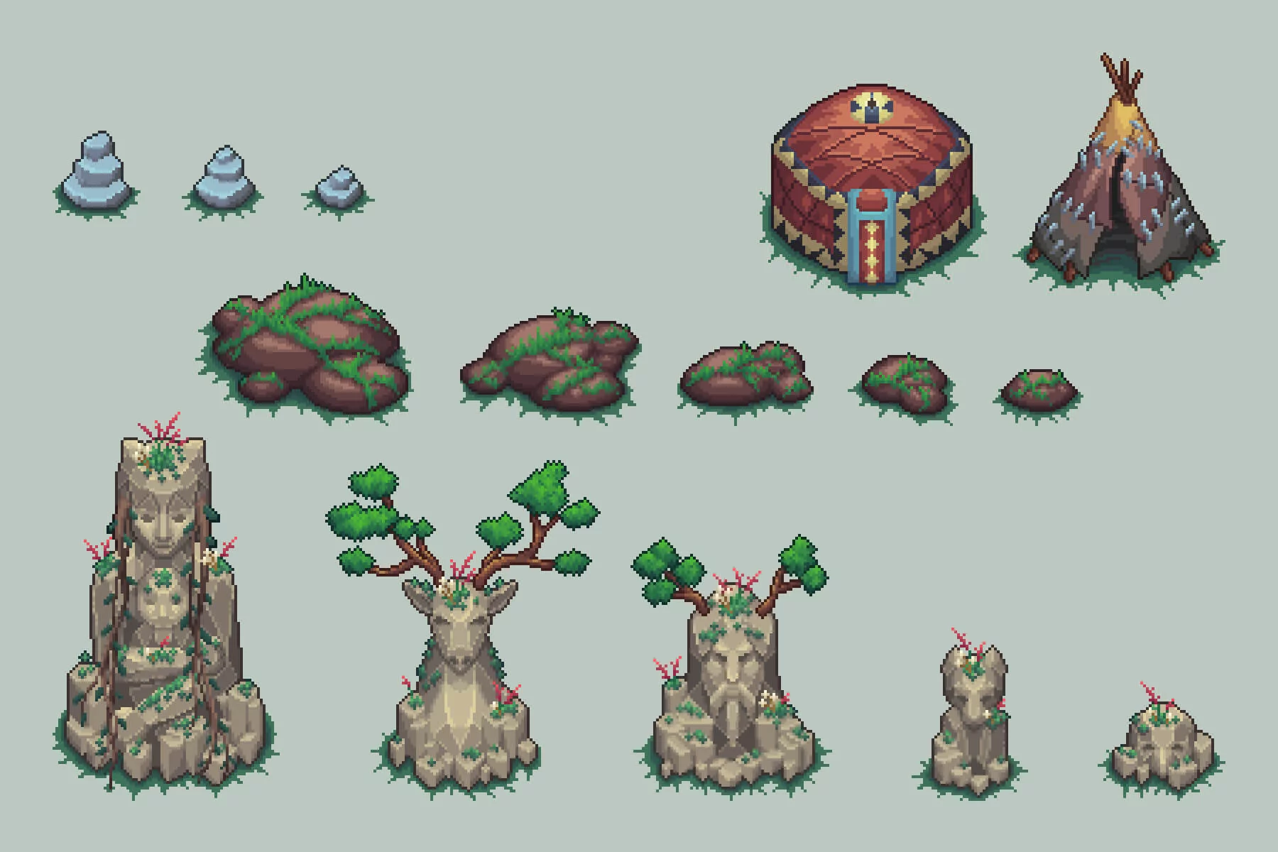 Rocky Area Objects Pixel Art