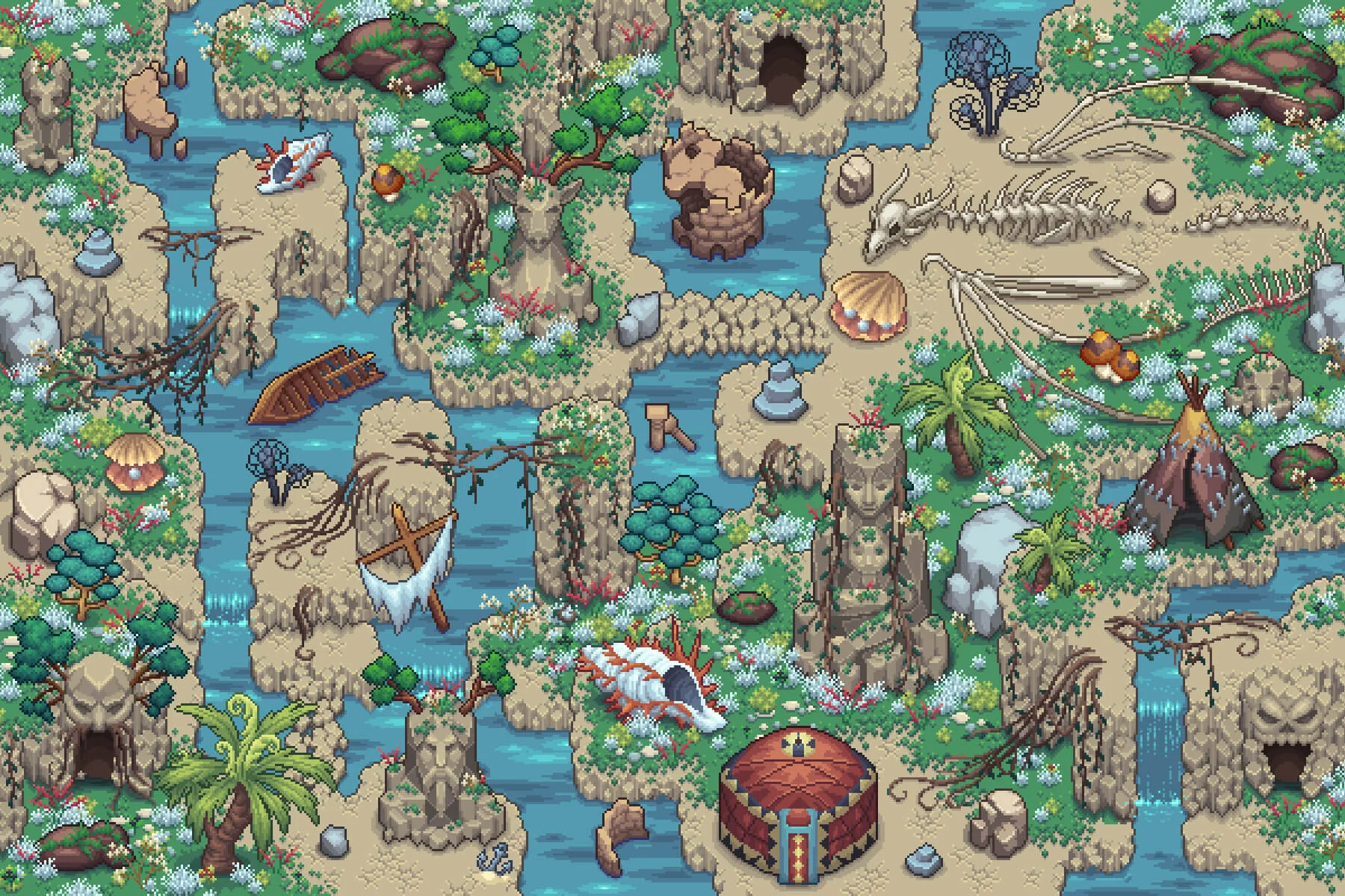 Rocky Area Objects Pixel Art