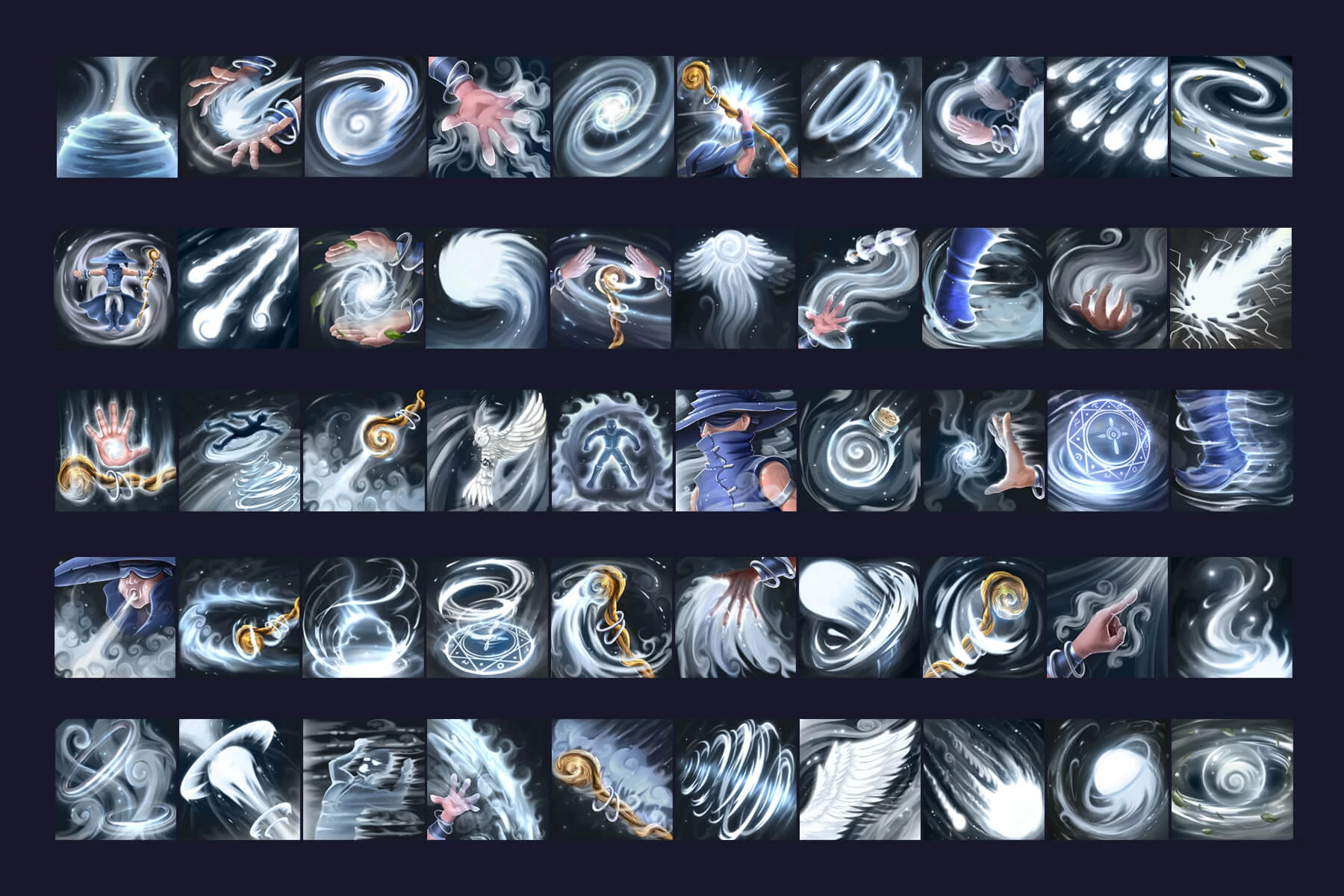 50 RPG Aeromancer Skill Icons
