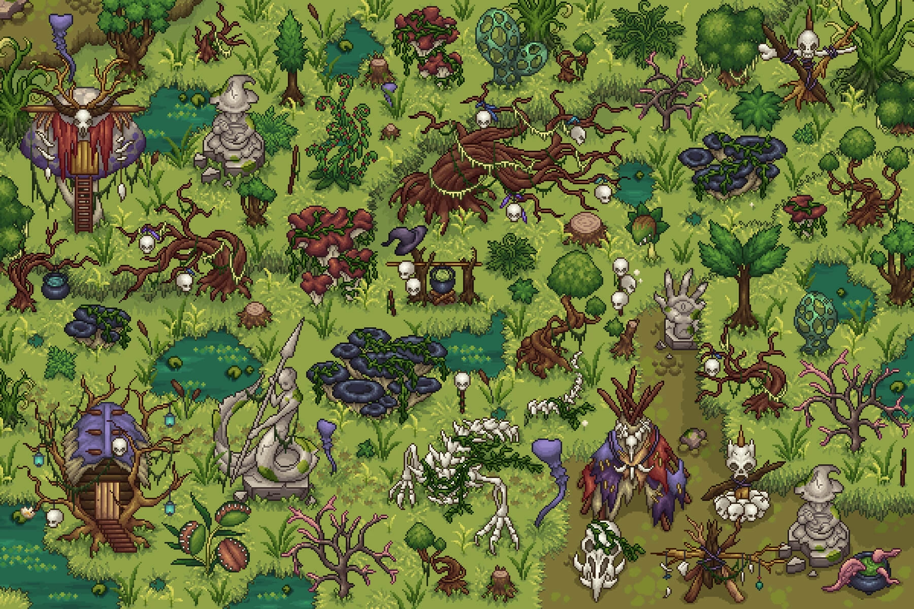 Swamp Objects Top Down Pixel Art