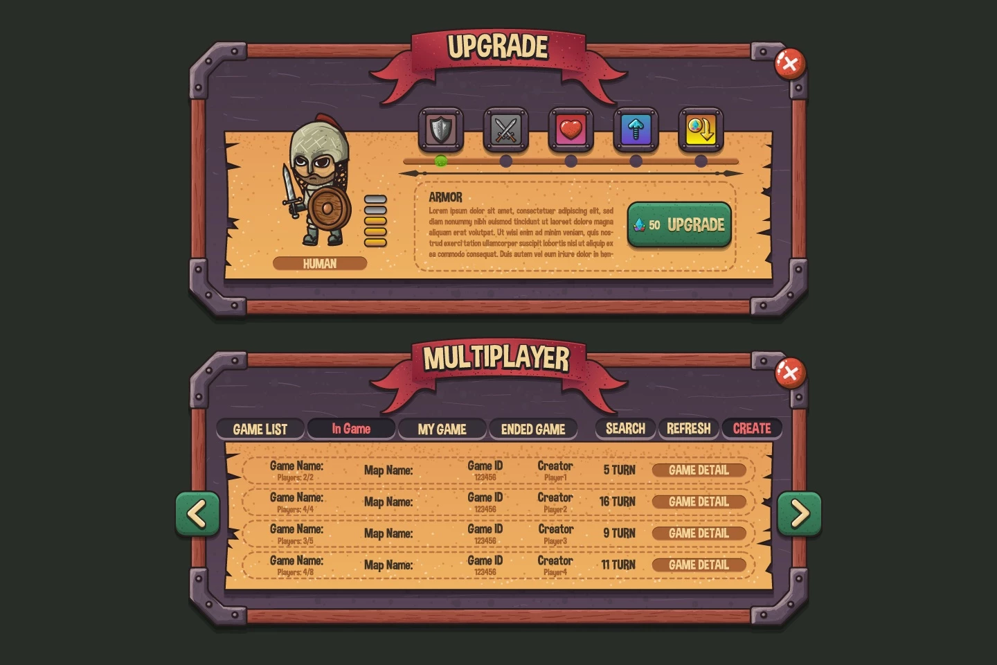 Fantasy Strategy Game UI