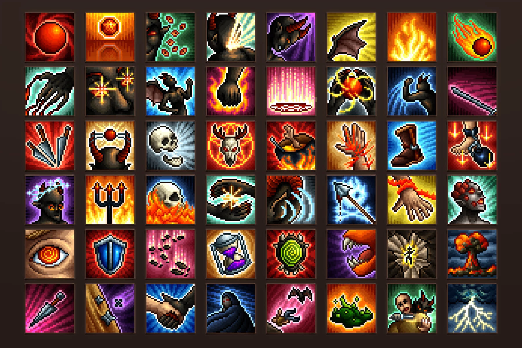 Demon Skill Icons 32×32 Pixel Art