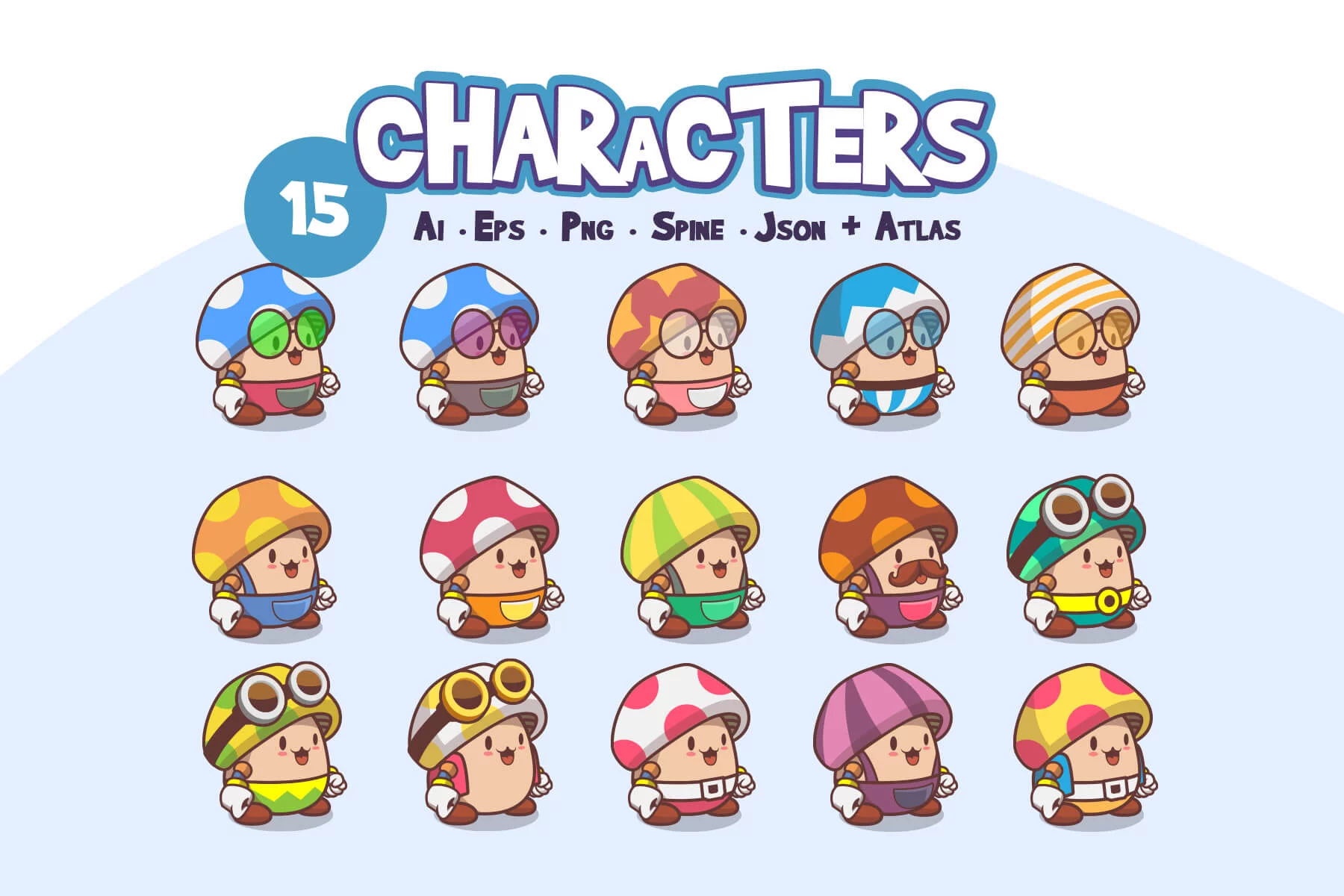 Cute Mushroom Character Game Sprites