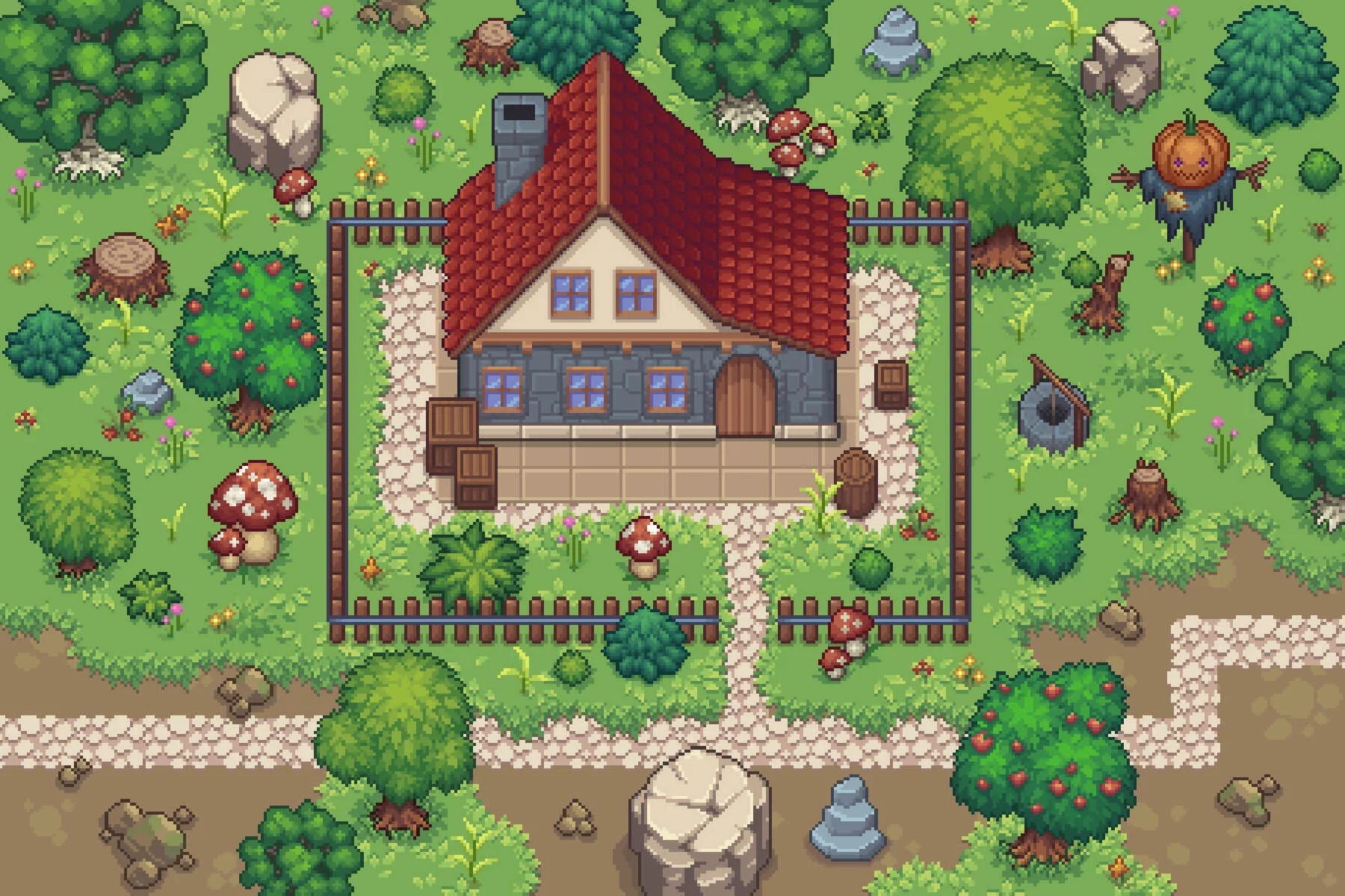 Main Character’s Home Top-Down Pixel Art Asset