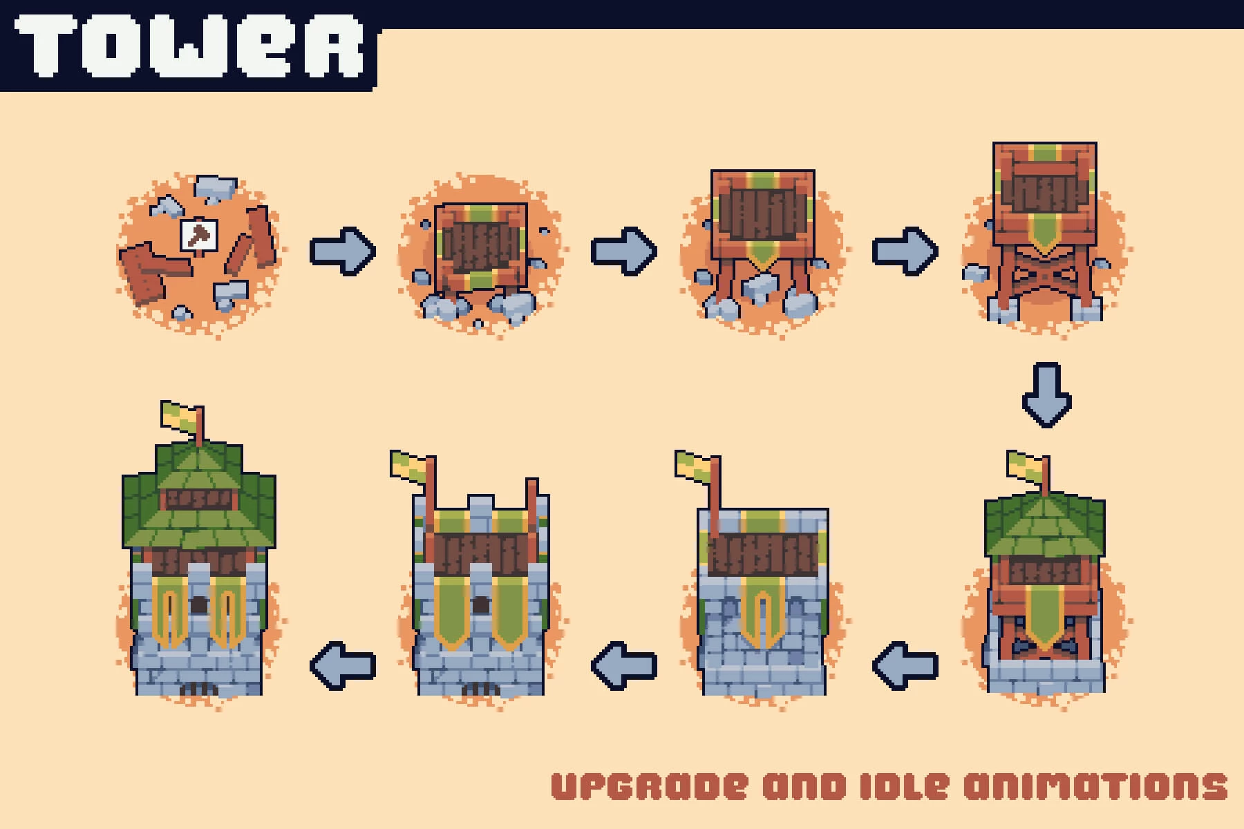 Archer Towers Pixel Art for Tower Defense