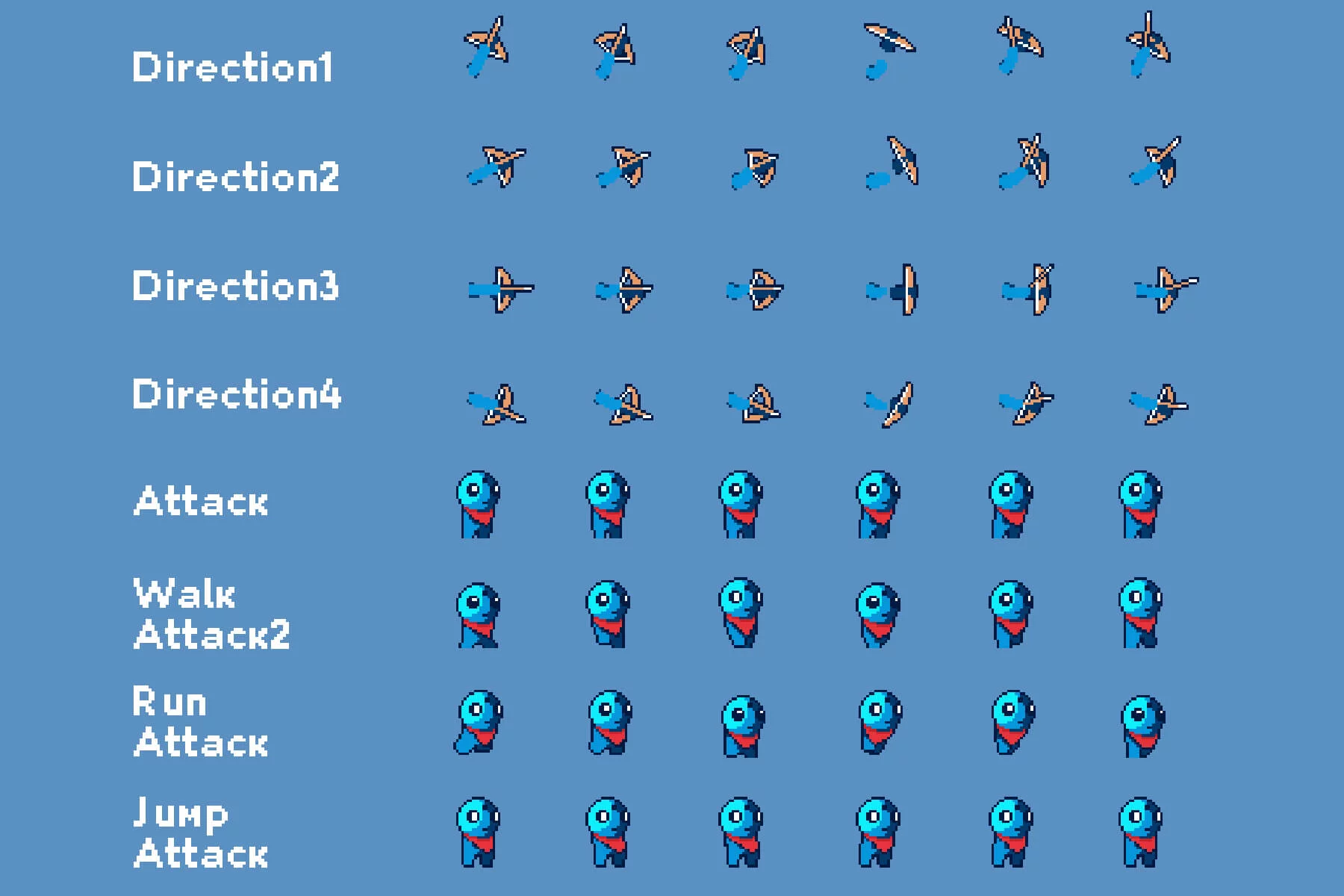 Tiny Pixel Hero Sprites with Bow Attacks