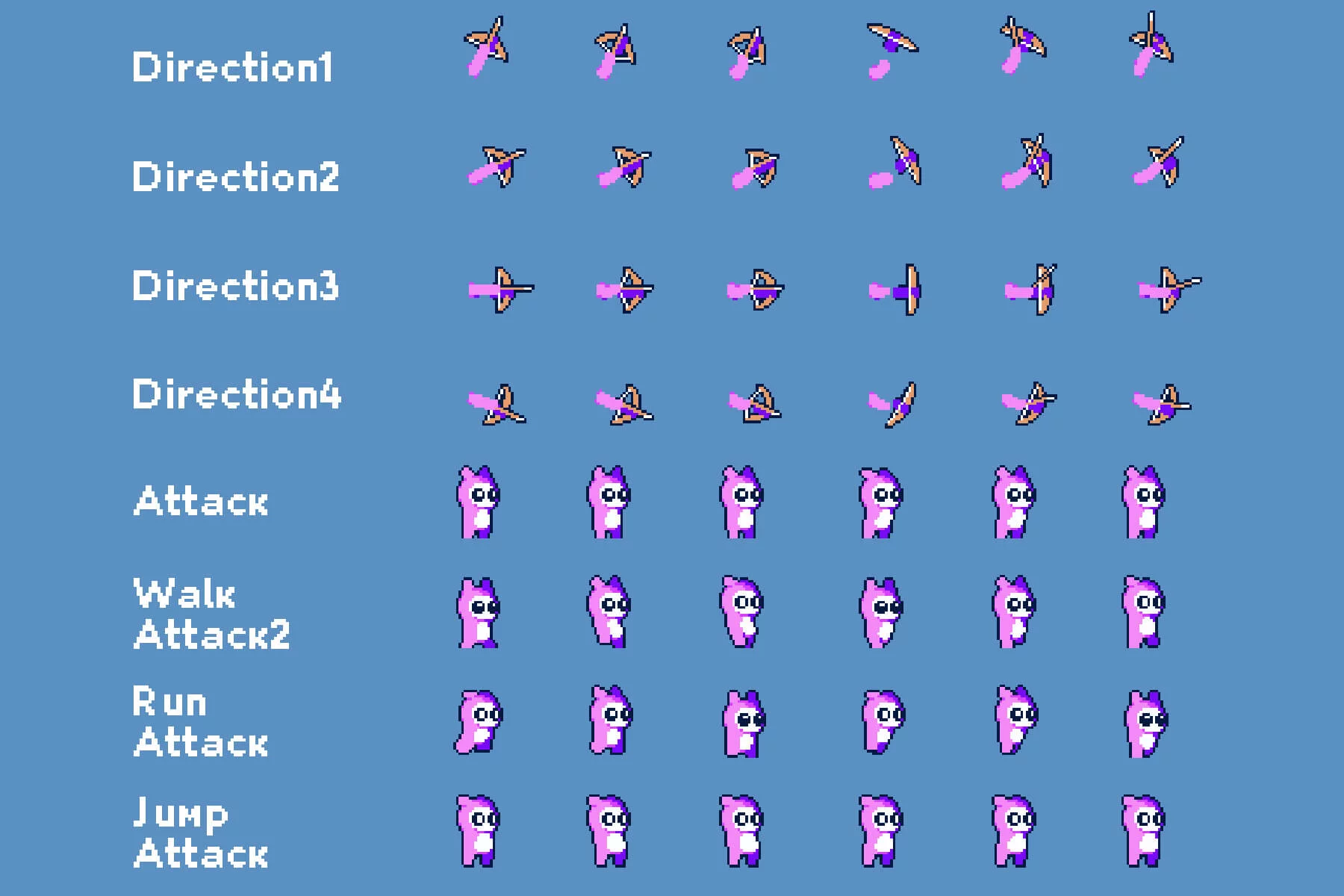Tiny Pixel Hero Sprites with Bow Attacks