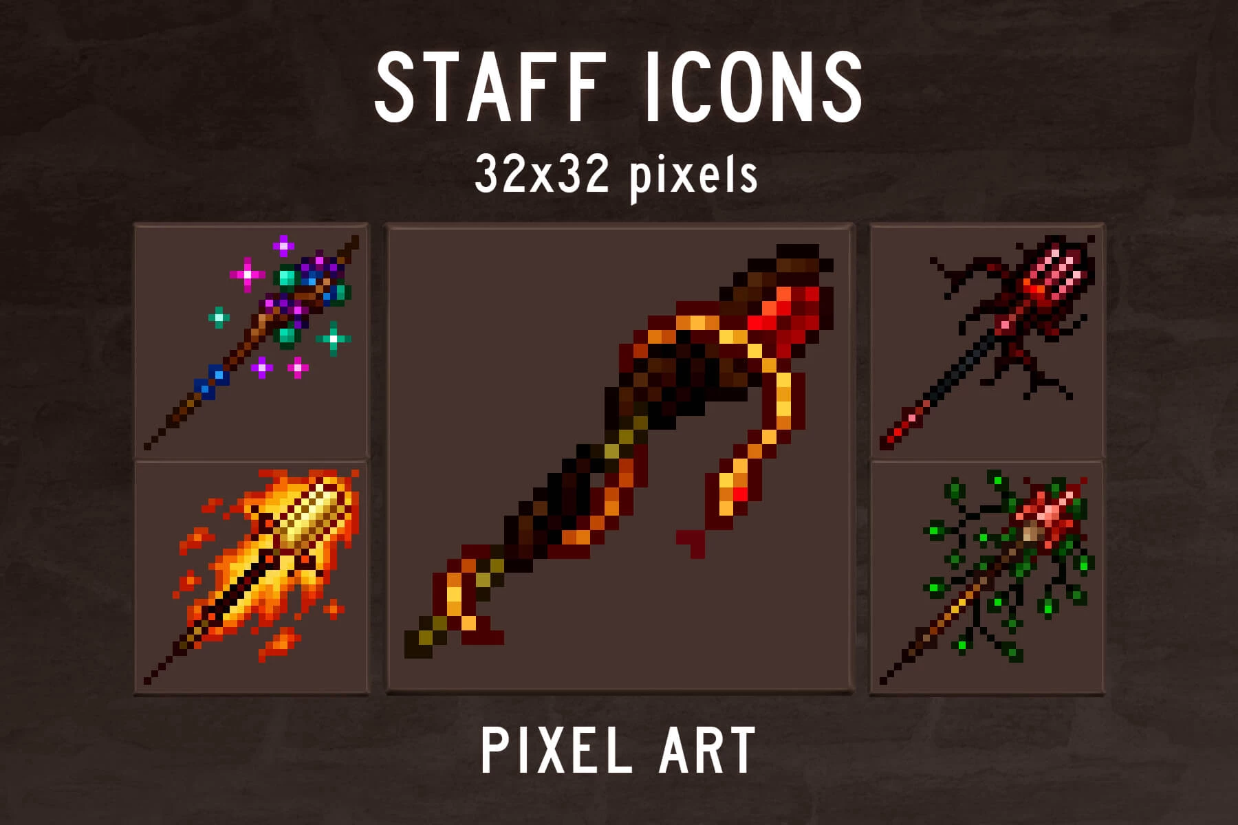 Staff Pixel Art RPG Icons