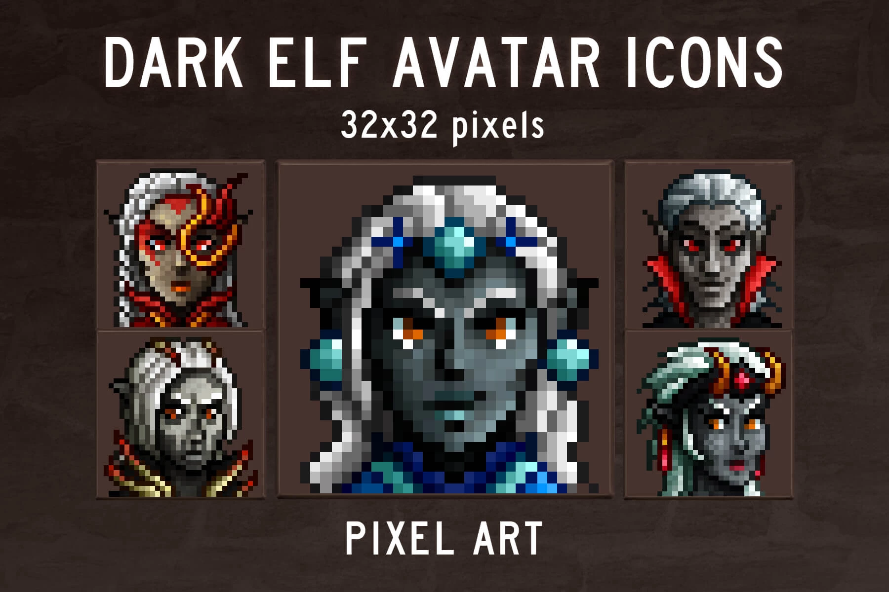 Dark Elf Avatar Icons Pixel Art