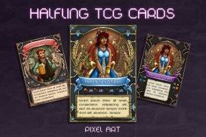 多彩半身人TCG卡牌素材包：像素艺术幻想冒险