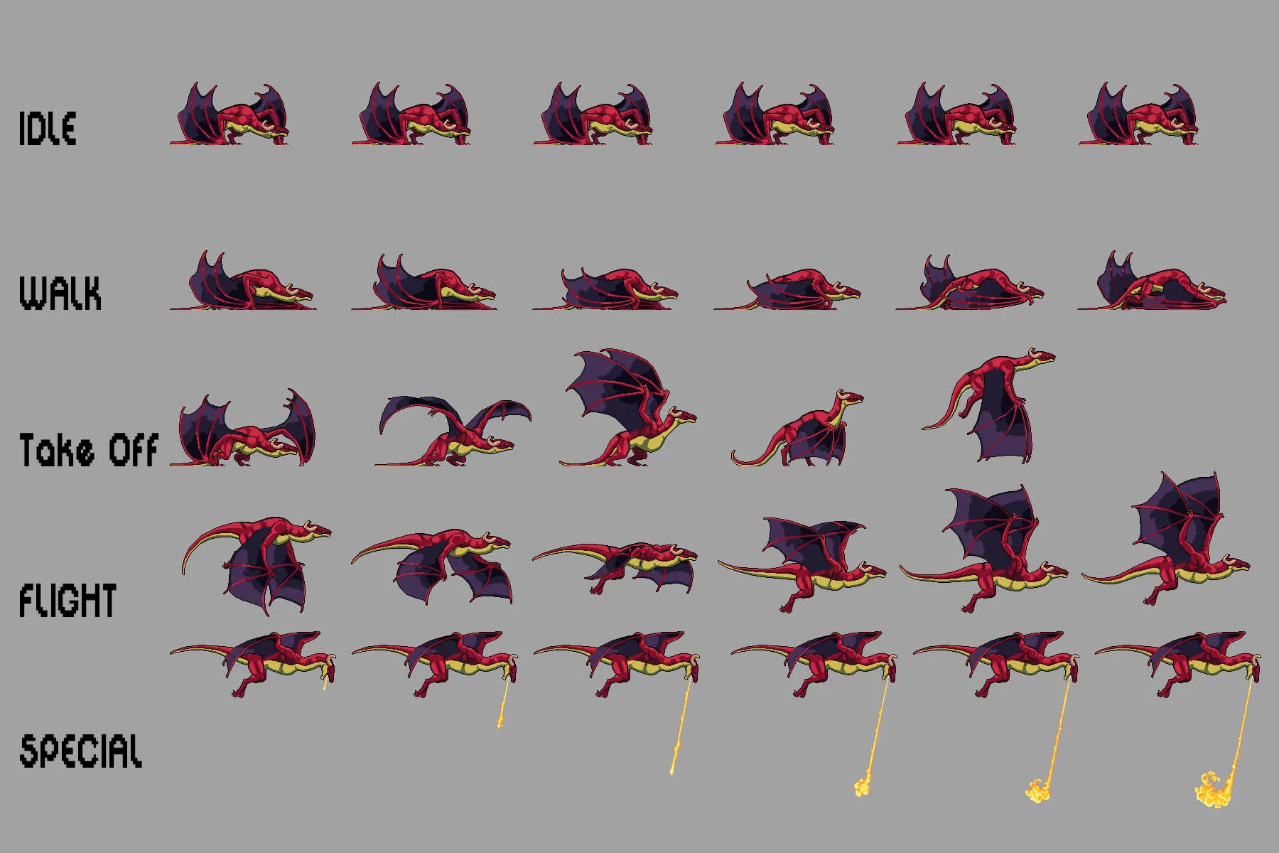 Dragon Pixel Art Character Sprite Sheets Pack