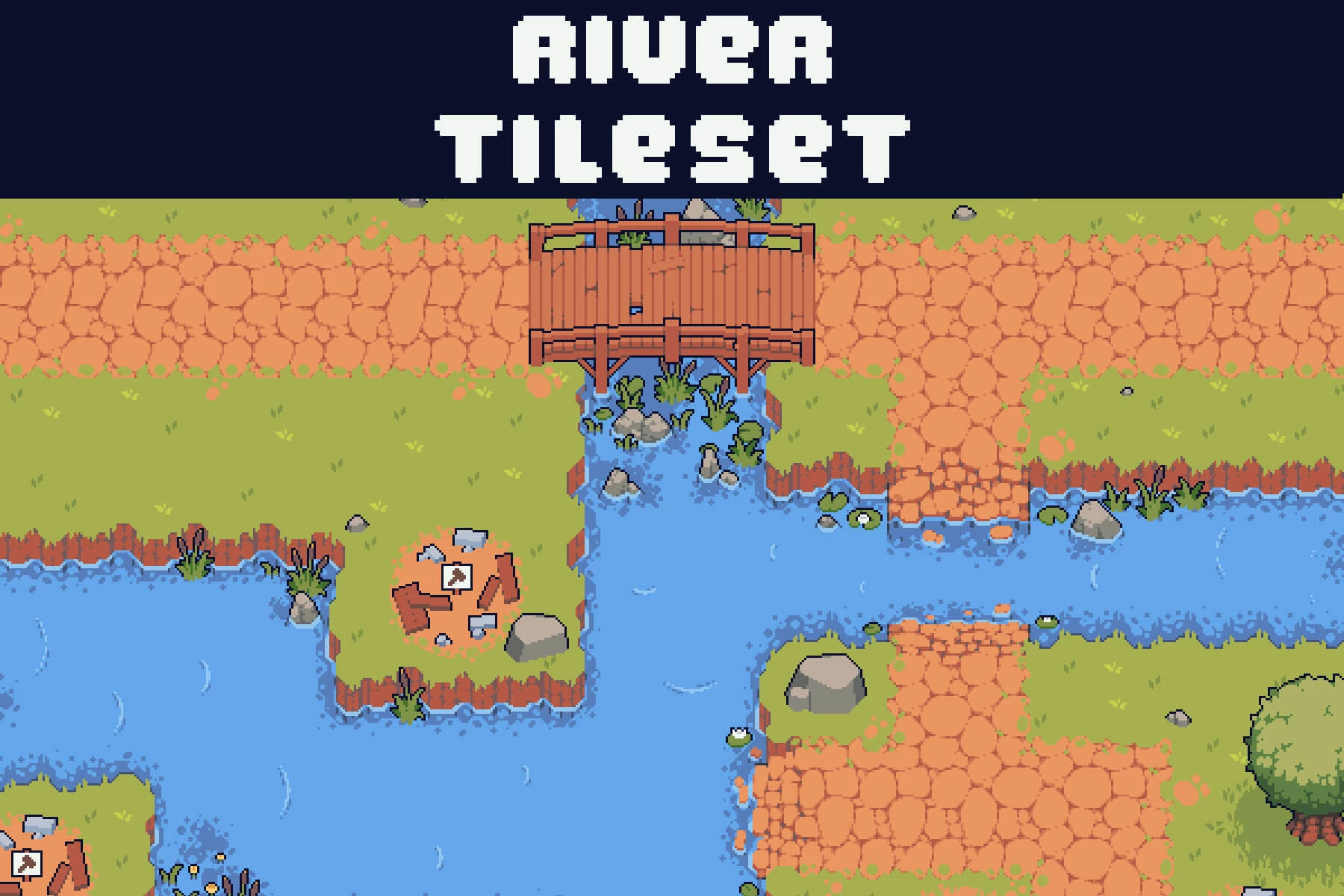 River Tileset Pixel Art for Tower Defense
