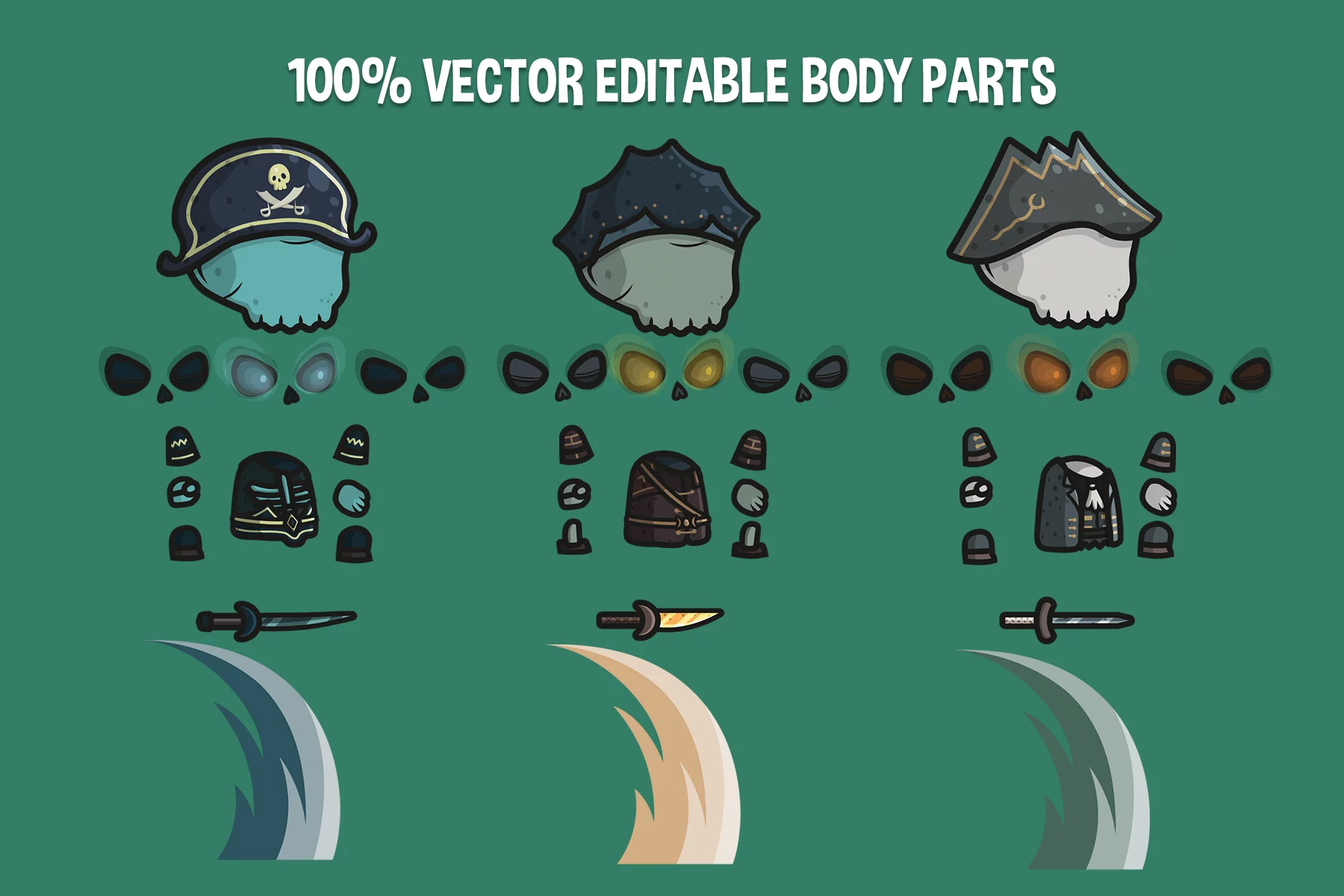 Chibi Skeleton Pirate Captain Character Sprites