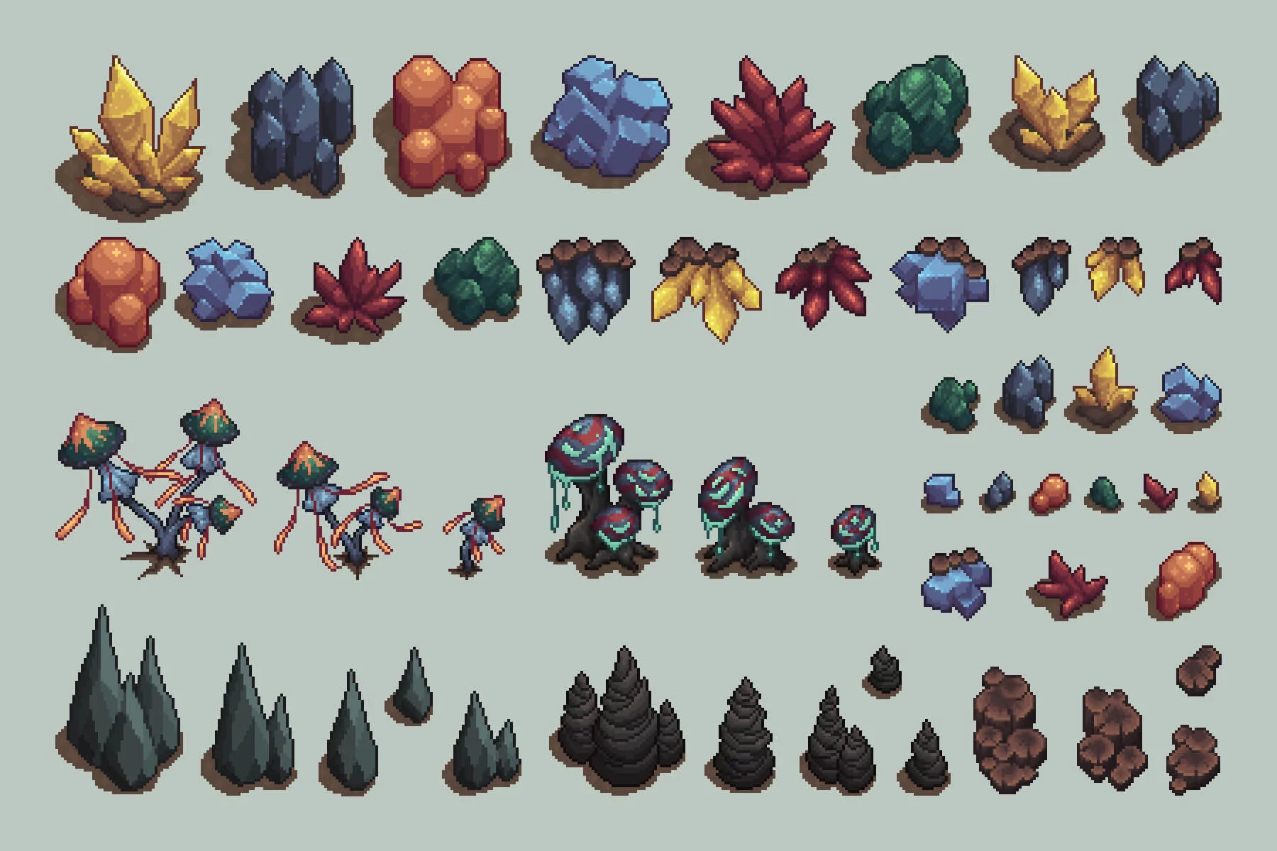 Cave Tileset Top Down Pixel Art