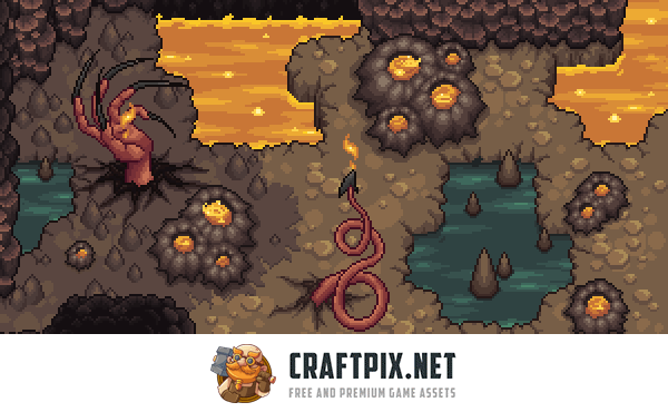 Cave Tileset Top Down Pixel Art