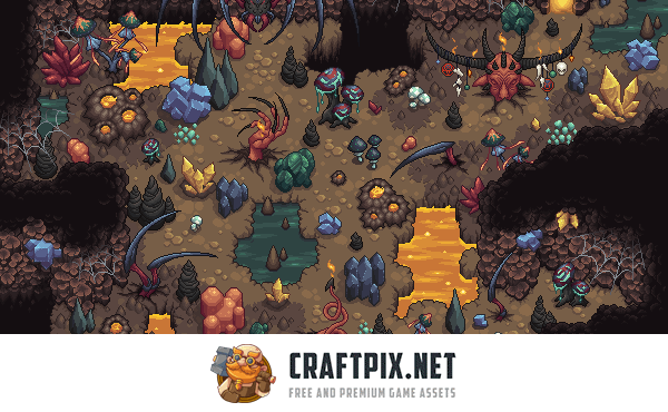 Cave Tileset Top Down Pixel Art