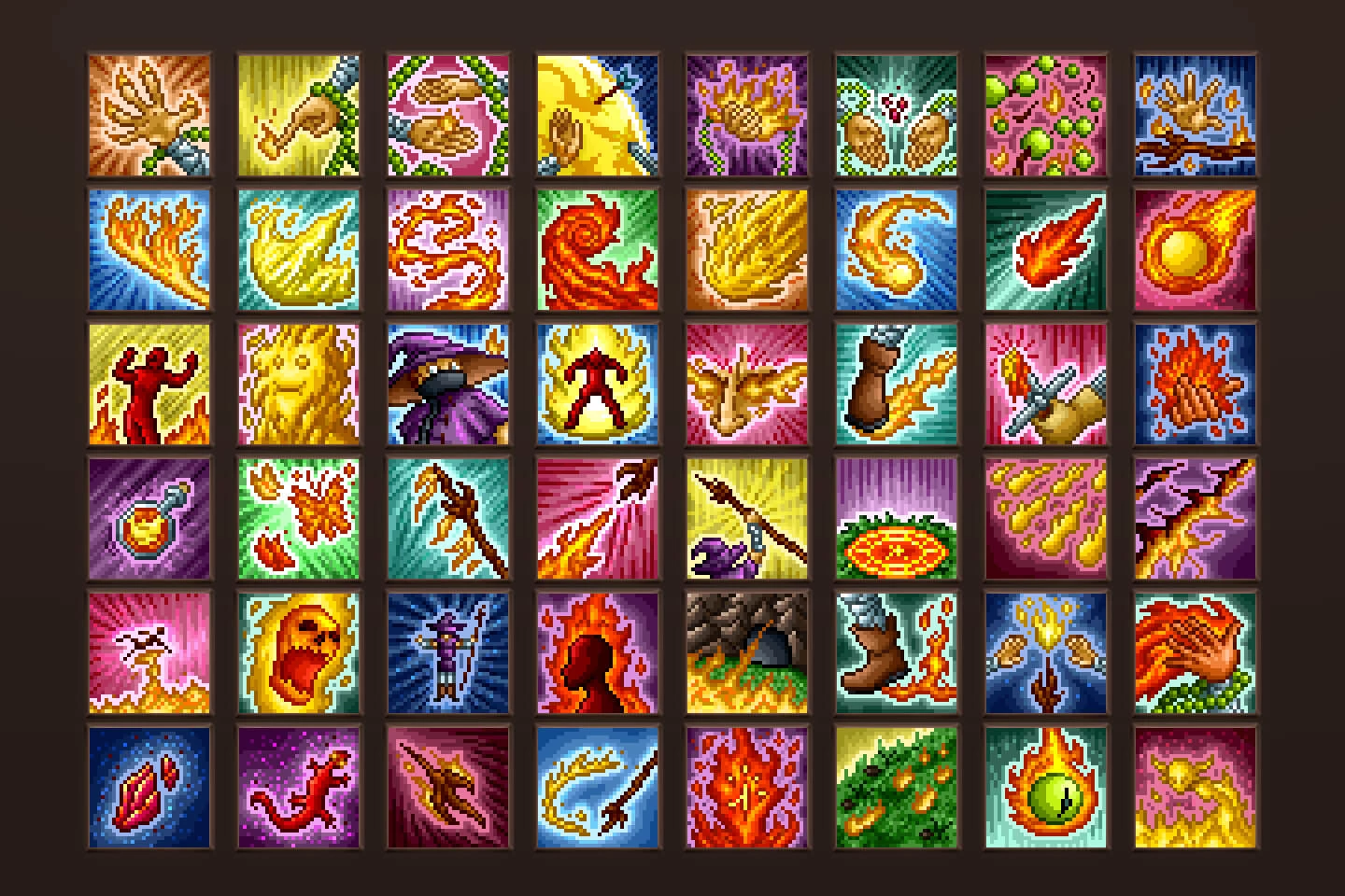 Pyromancer Skills Pixel Art Icons