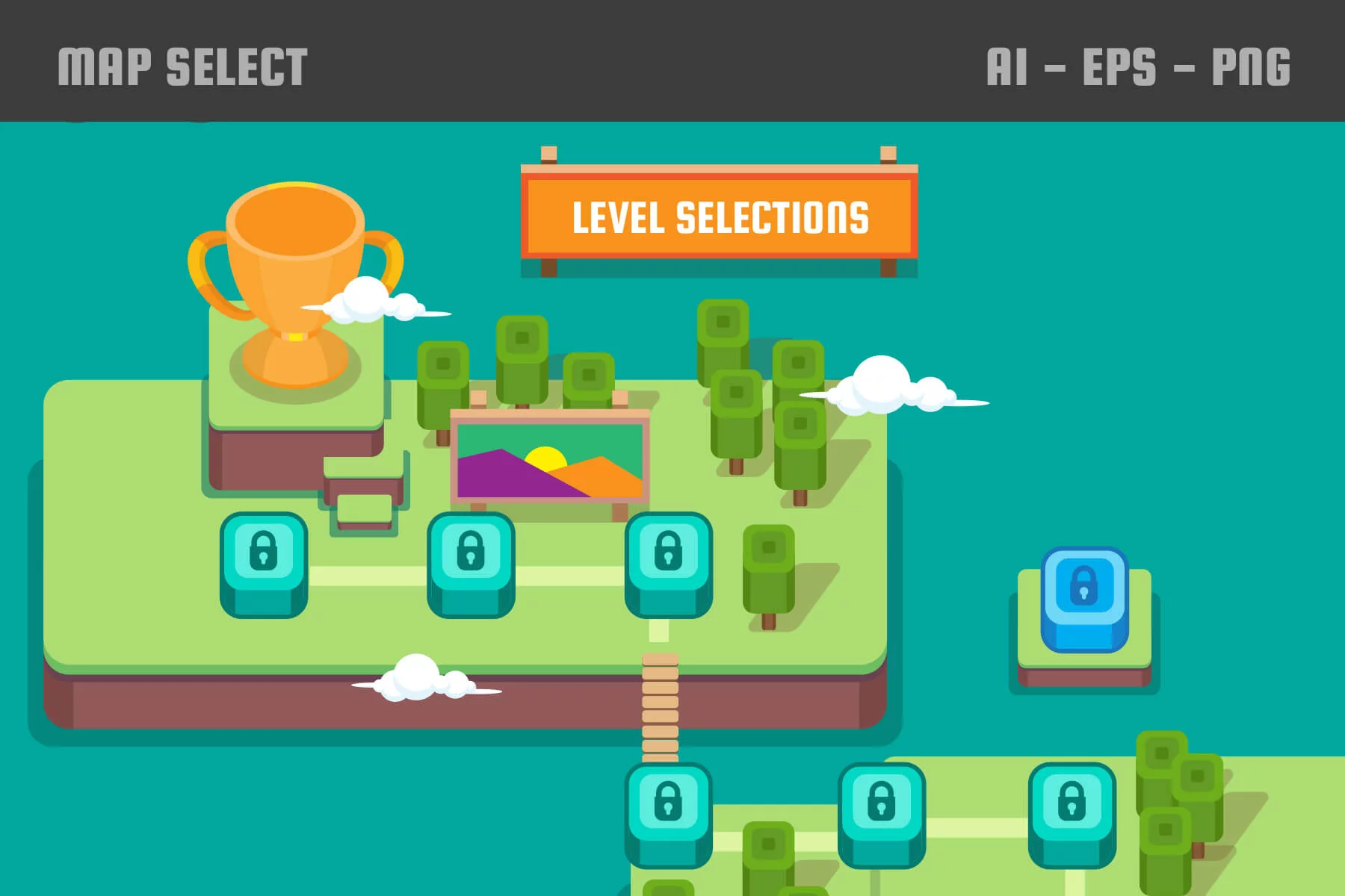 Top-Down Level Select Asset Pack for Video Game