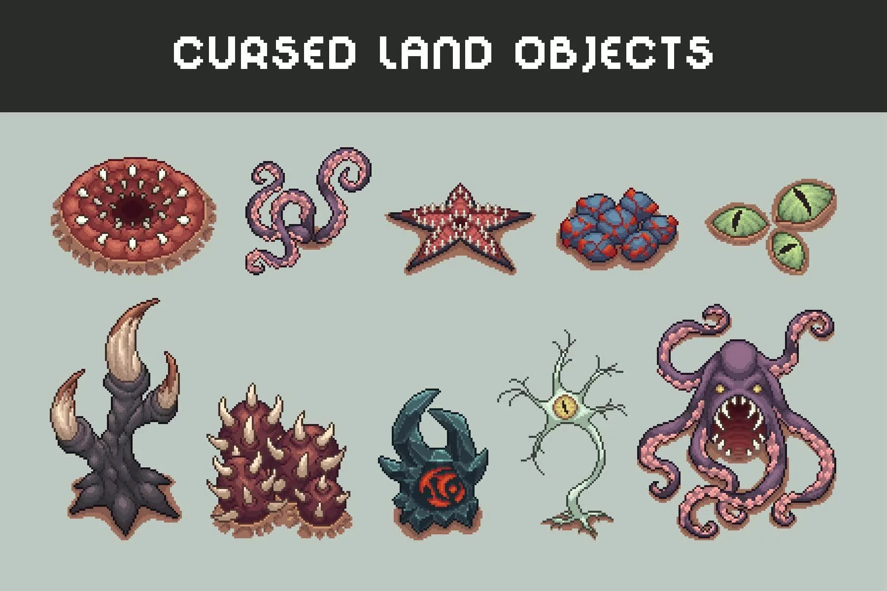 Cursed Land Objects Pixel Art for RPG Game