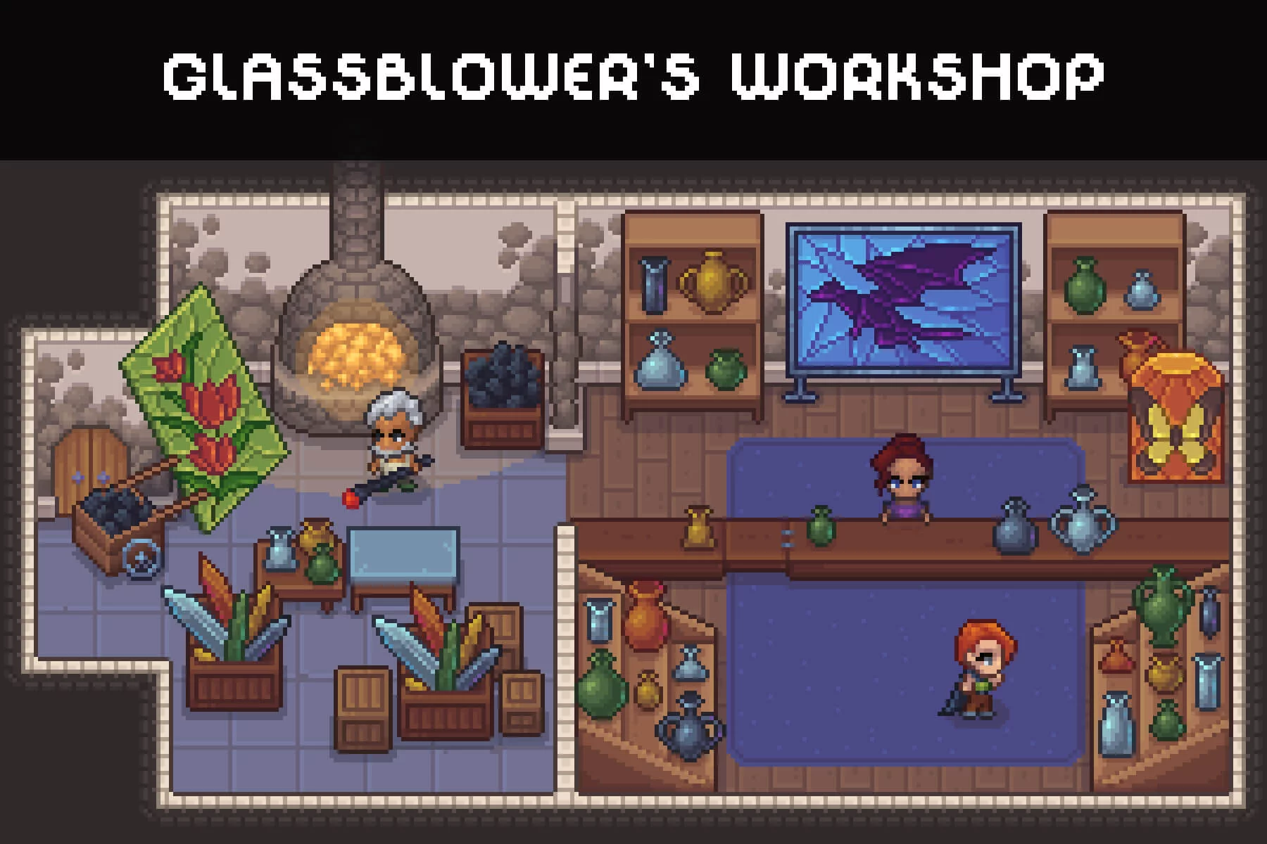 Glassblower’s Workshop Top-Down Pixel Art Asset