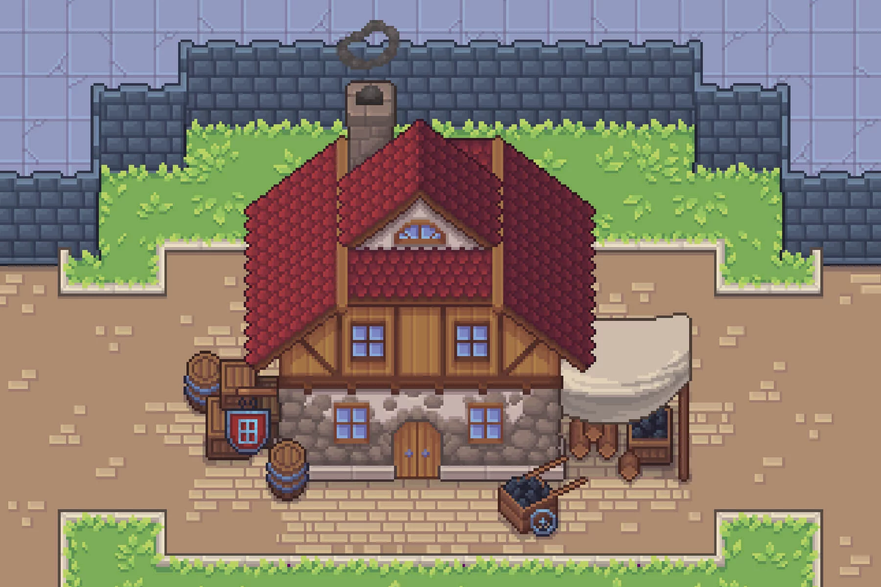 Glassblower’s Workshop Top-Down Pixel Art Asset