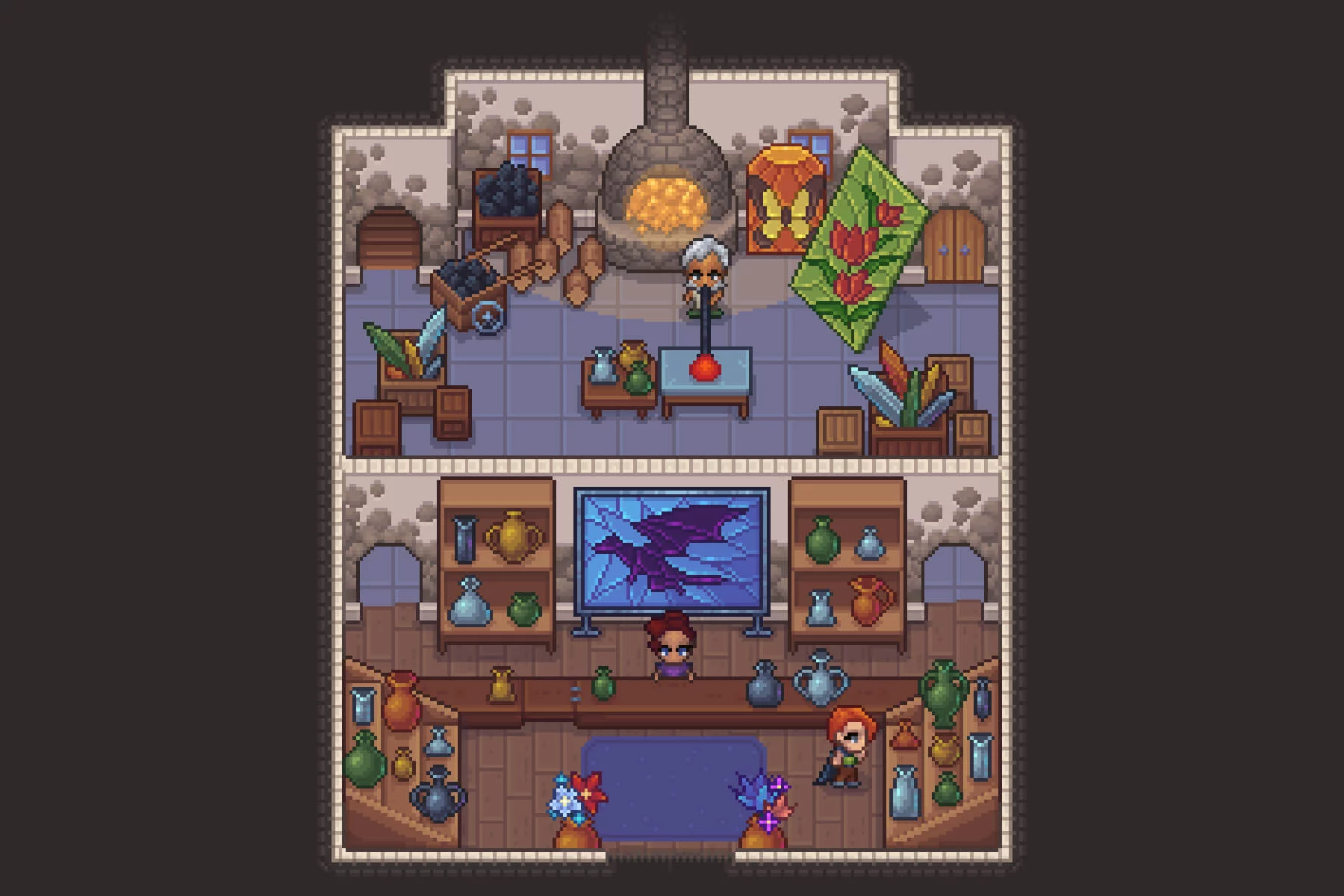 Glassblower’s Workshop Top-Down Pixel Art Asset