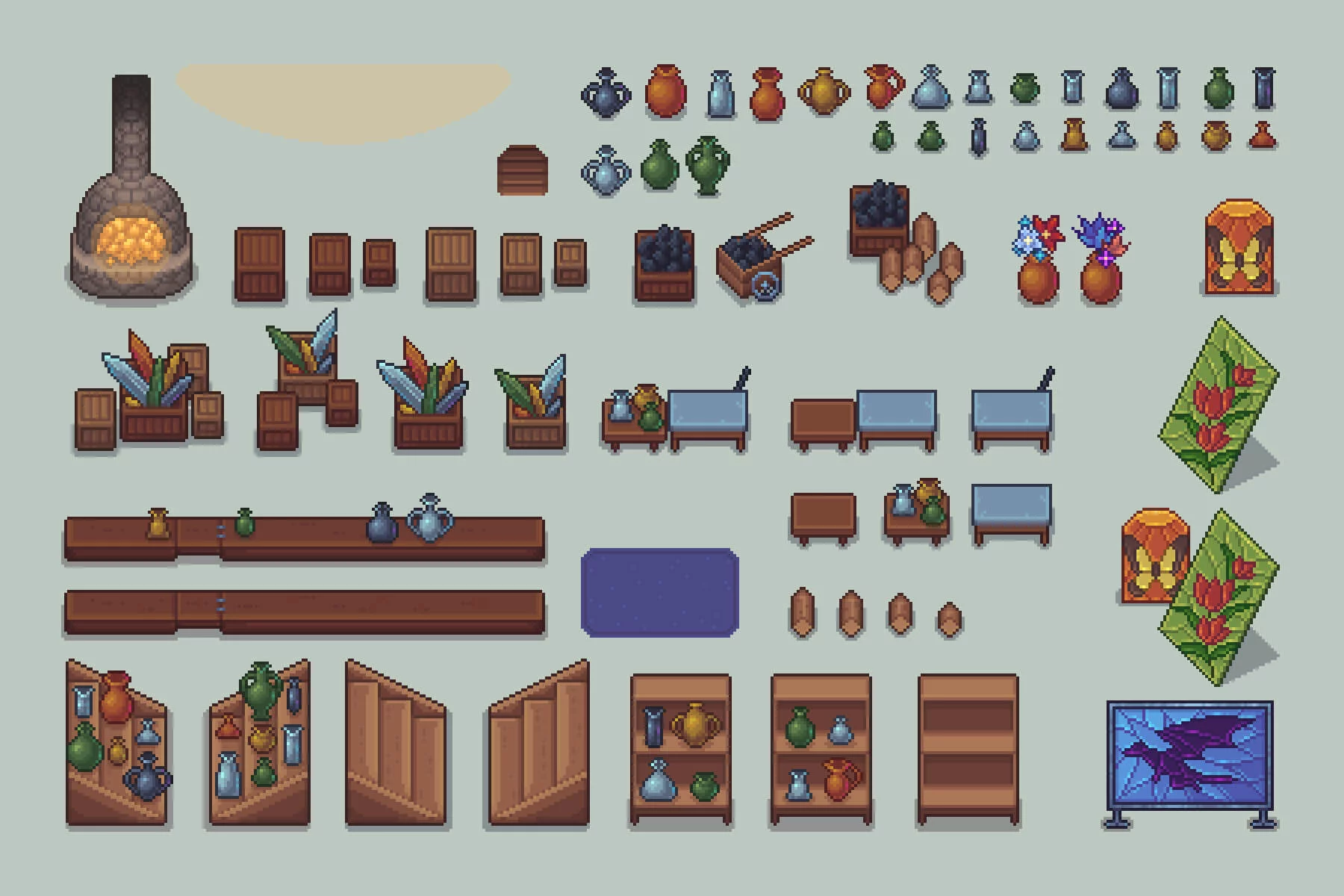 Glassblower’s Workshop Top-Down Pixel Art Asset