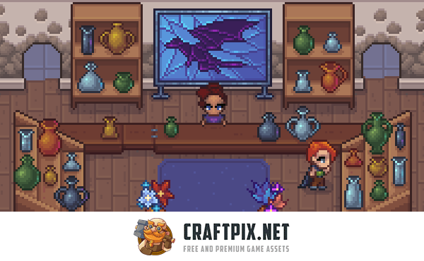 Glassblower’s Workshop Top-Down Pixel Art Asset