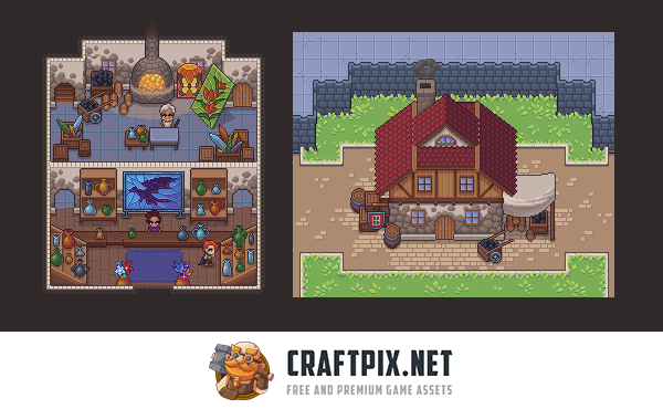 Glassblower’s Workshop Top-Down Pixel Art Asset