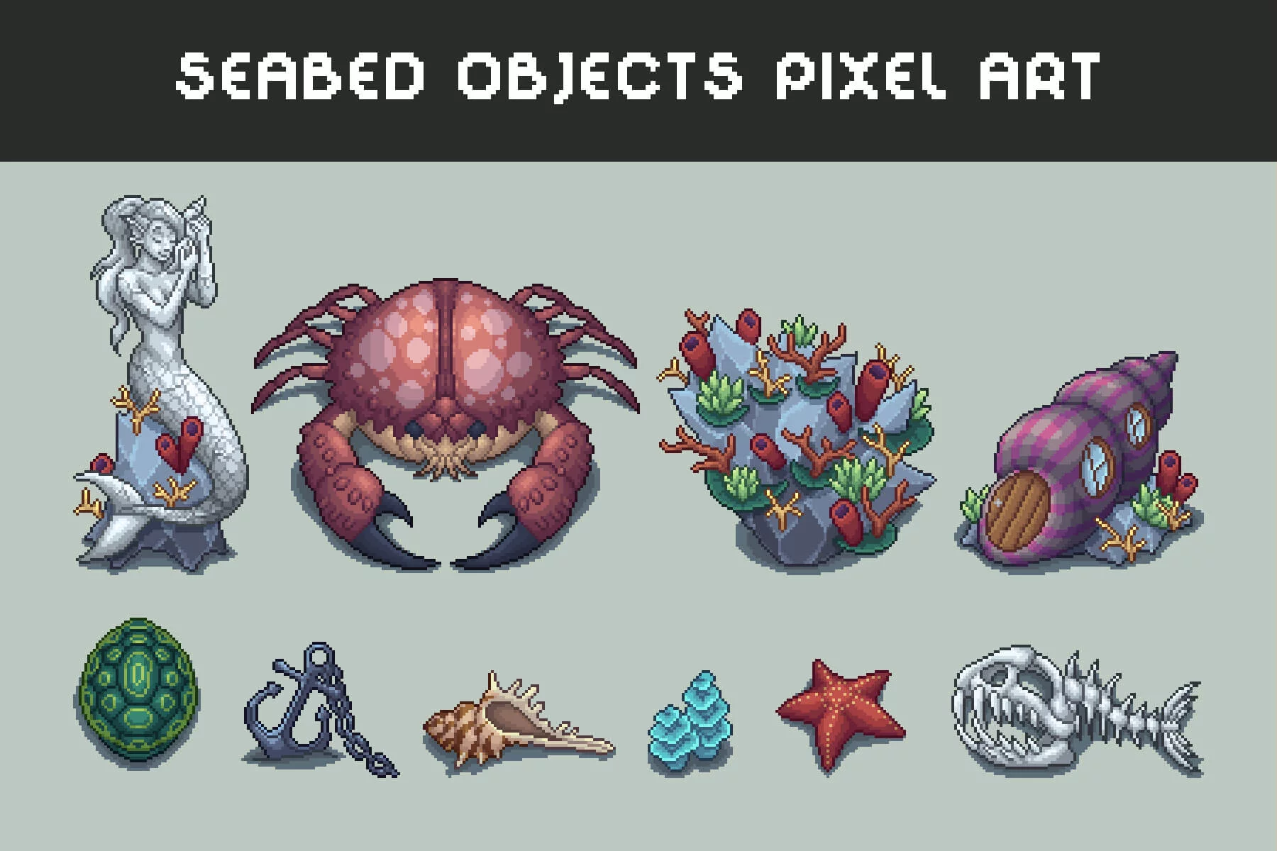 Top-Down Seabed Objects Pixel Art